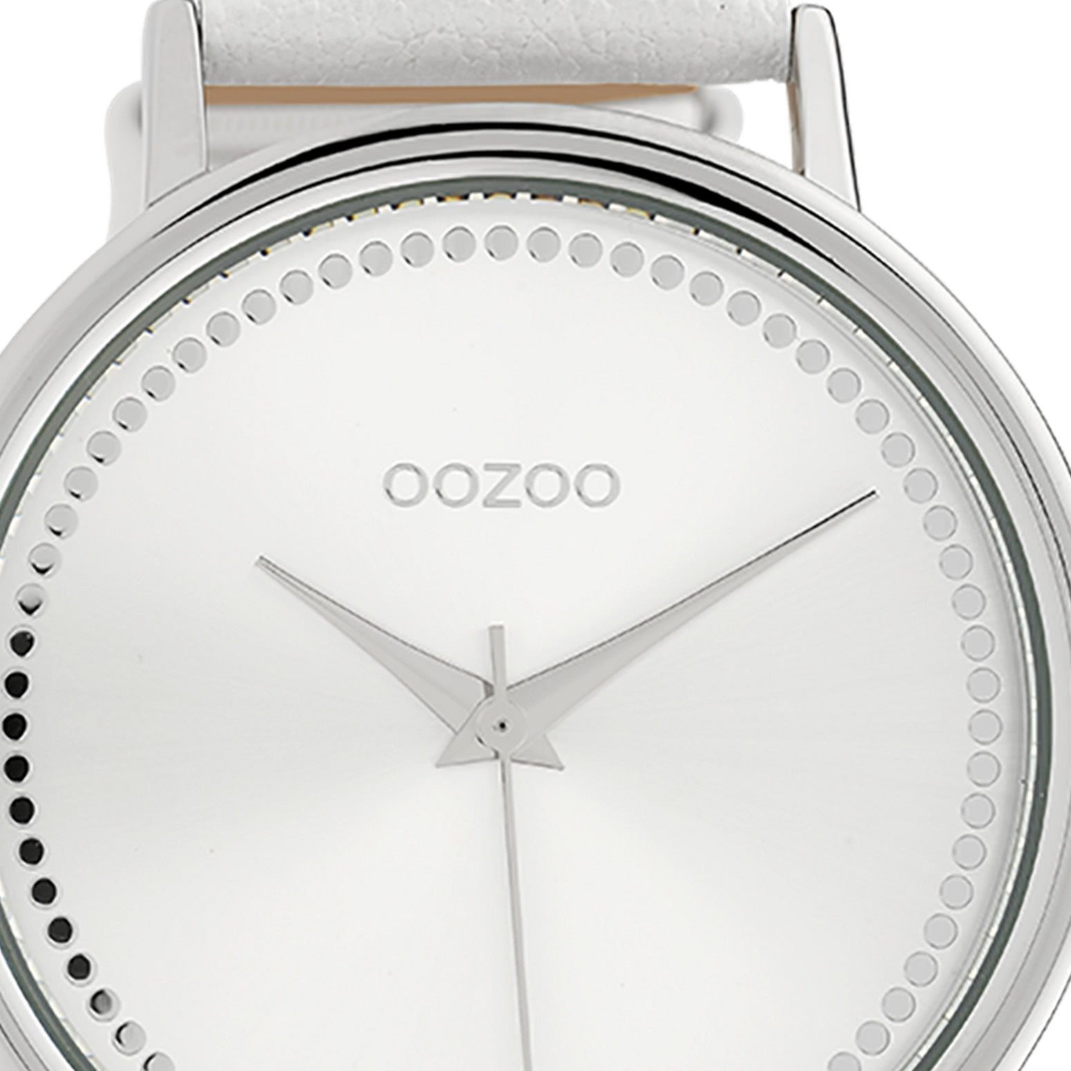 weiß, Armbanduhr Fashion Quarzuhr Timepieces, groß Oozoo (ca. Lederarmband 42mm), rund, OOZOO OOZOO Damenuhr Damen