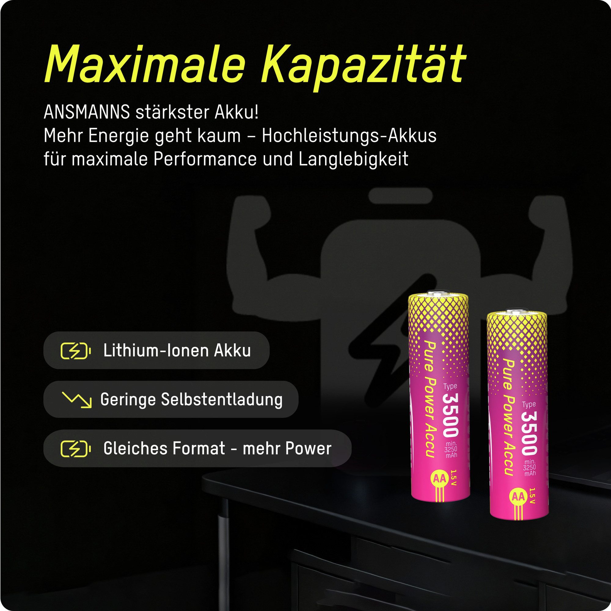 ANSMANN AG Pure Power Mignon AA 3500, hohe Kapazität und lange Laufzeit Akku