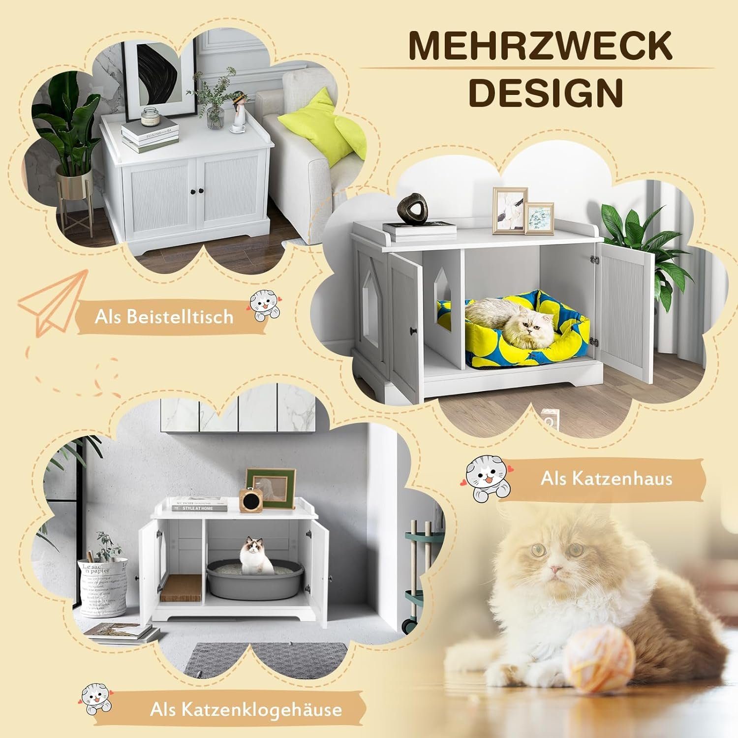 KOMFOTTEU Tierhaus Katzentoilette, mit Trennwand, verstecktes Katzenmöbel