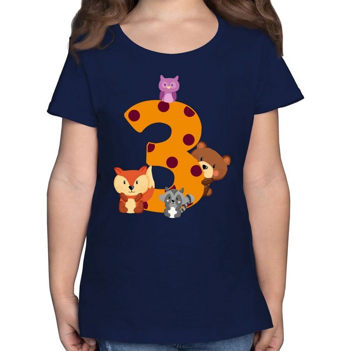 Shirtracer T-Shirt Drei Waldtiere - 3. Geburtstag - Mädchen Kinder T-Shirt