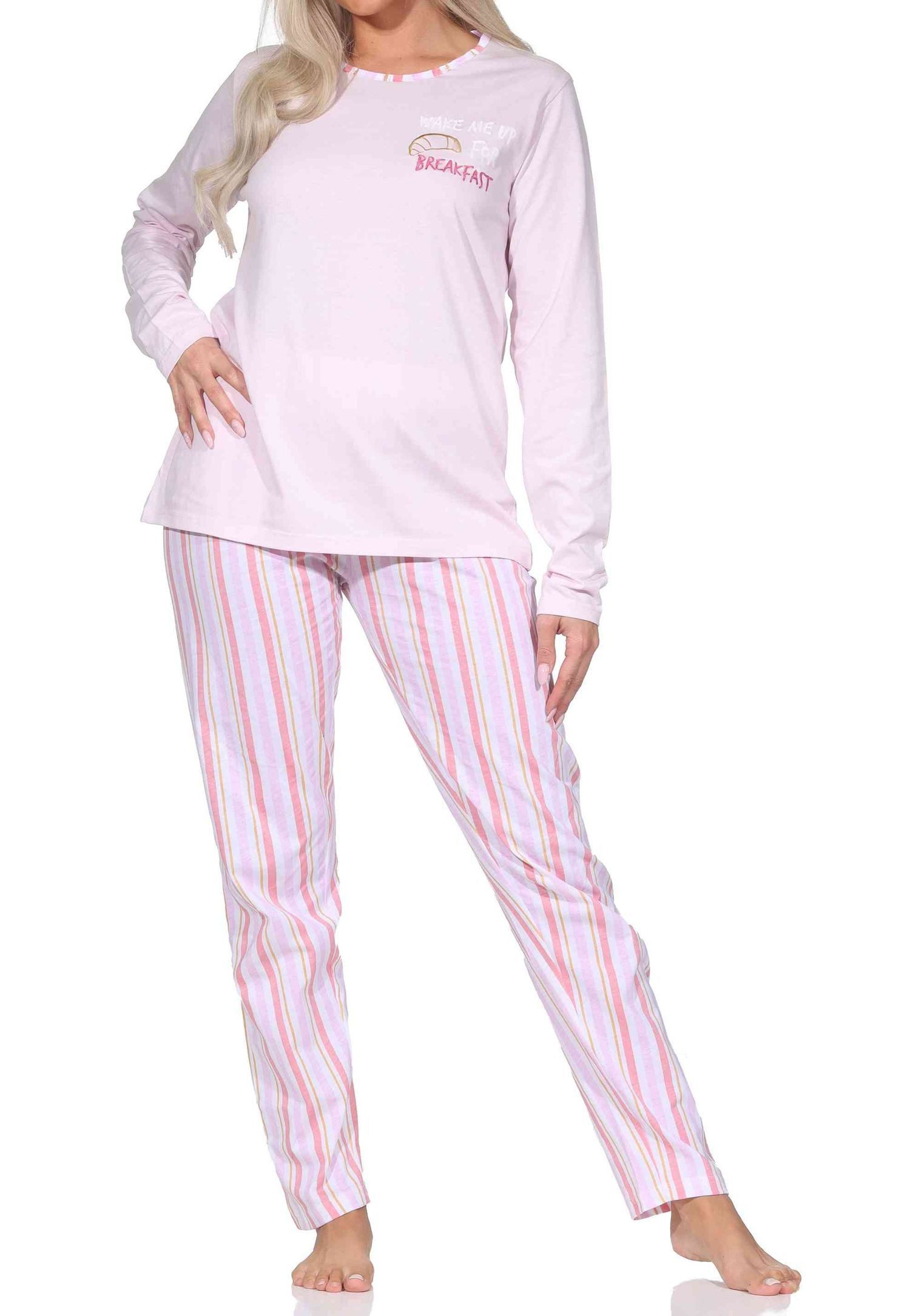 Normann Pyjama Normann Damen langarm Schlafanzug mit Pyjamahose in Streifenoptik – Bild 2 von 5