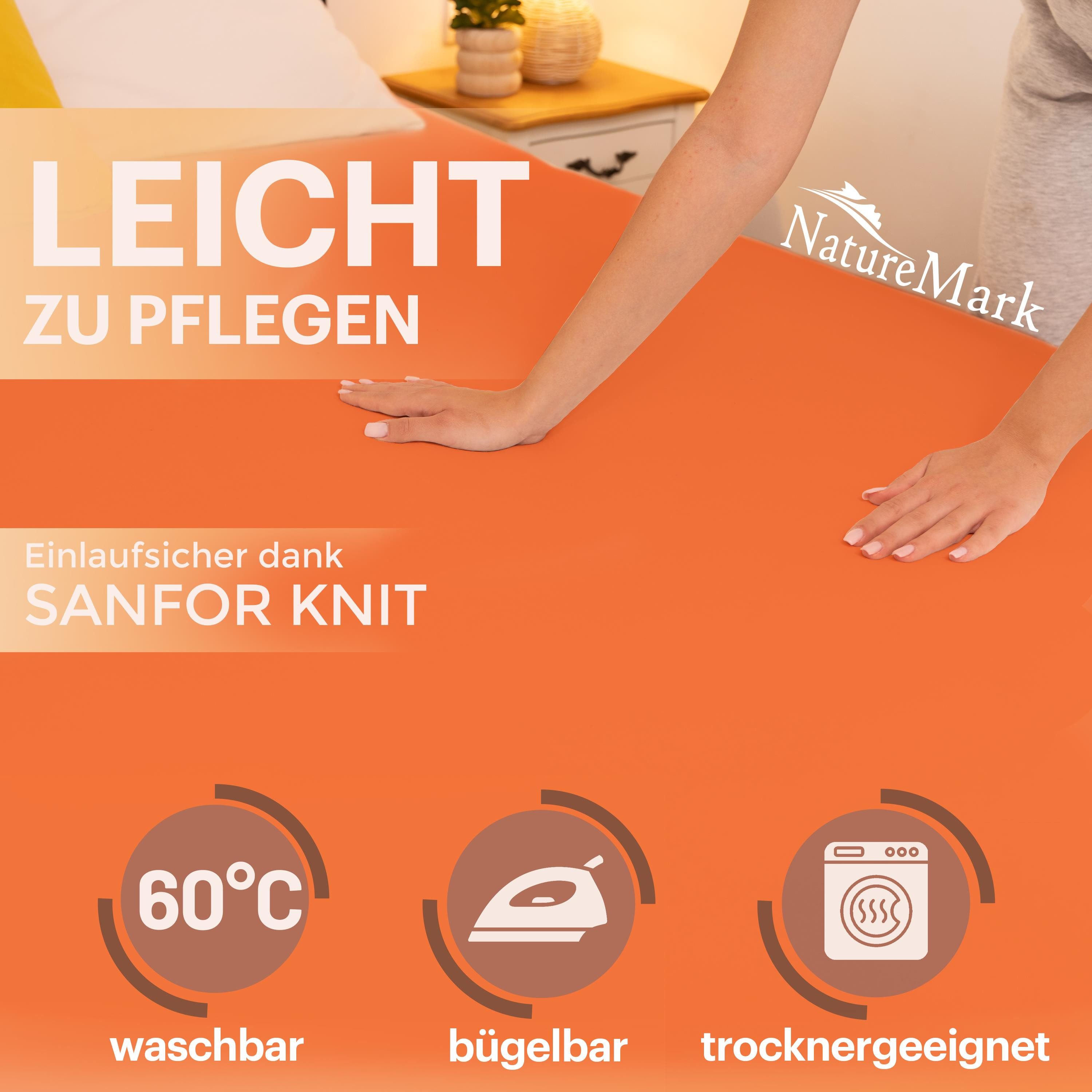 NatureMark Spannbettlaken Boxspringbett Spannbetttuch 200x220cm, Baumwolle, Gummizug: rundum, (1 Stück), 40 cm Steghöhe - 200 x 220cm Spannbetttuch, Terrakotta