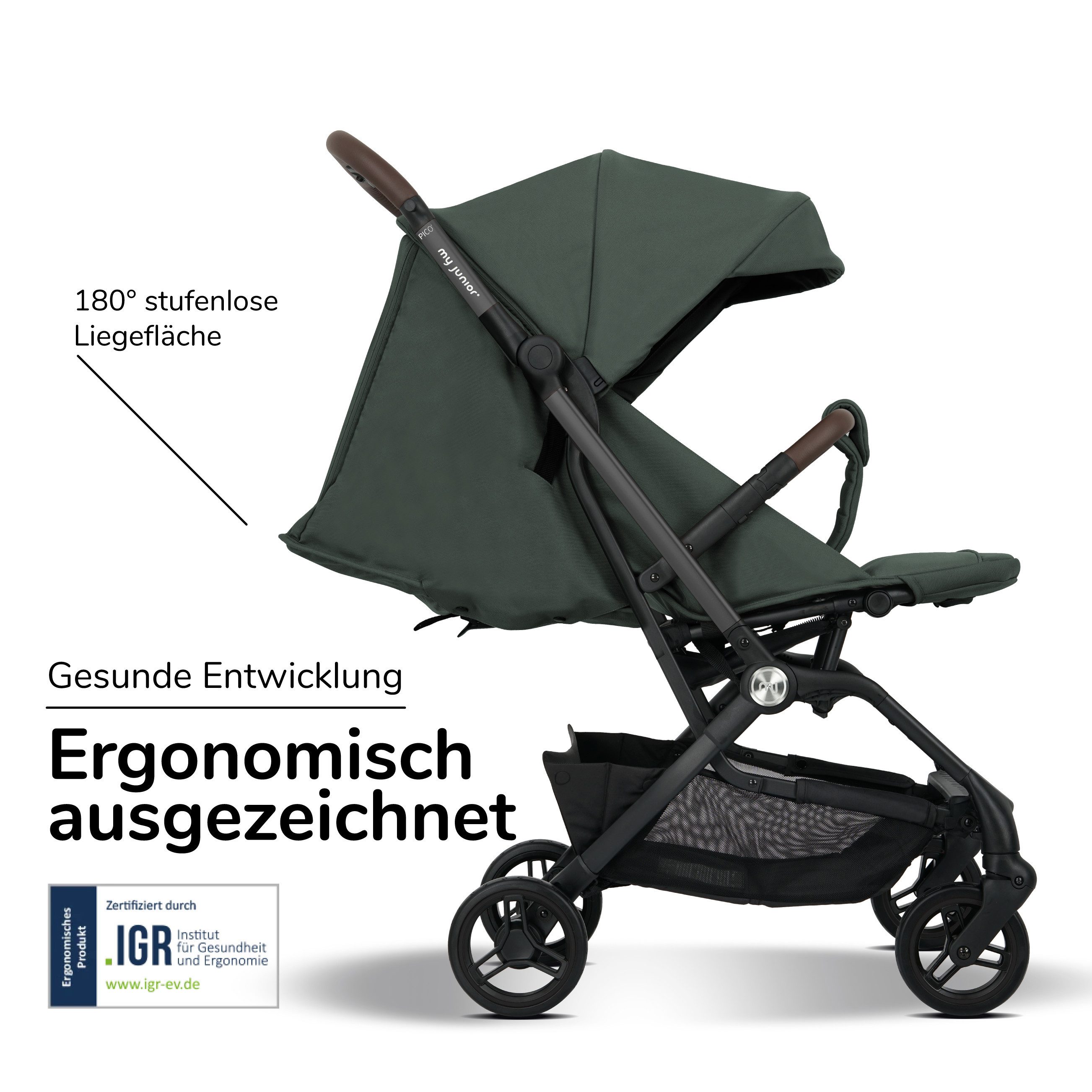 my junior Kinder-Buggy my junior® PICO² Sage Green, bis 22kg, Einhand AutoFold, Getränkehalter, Transporttasche