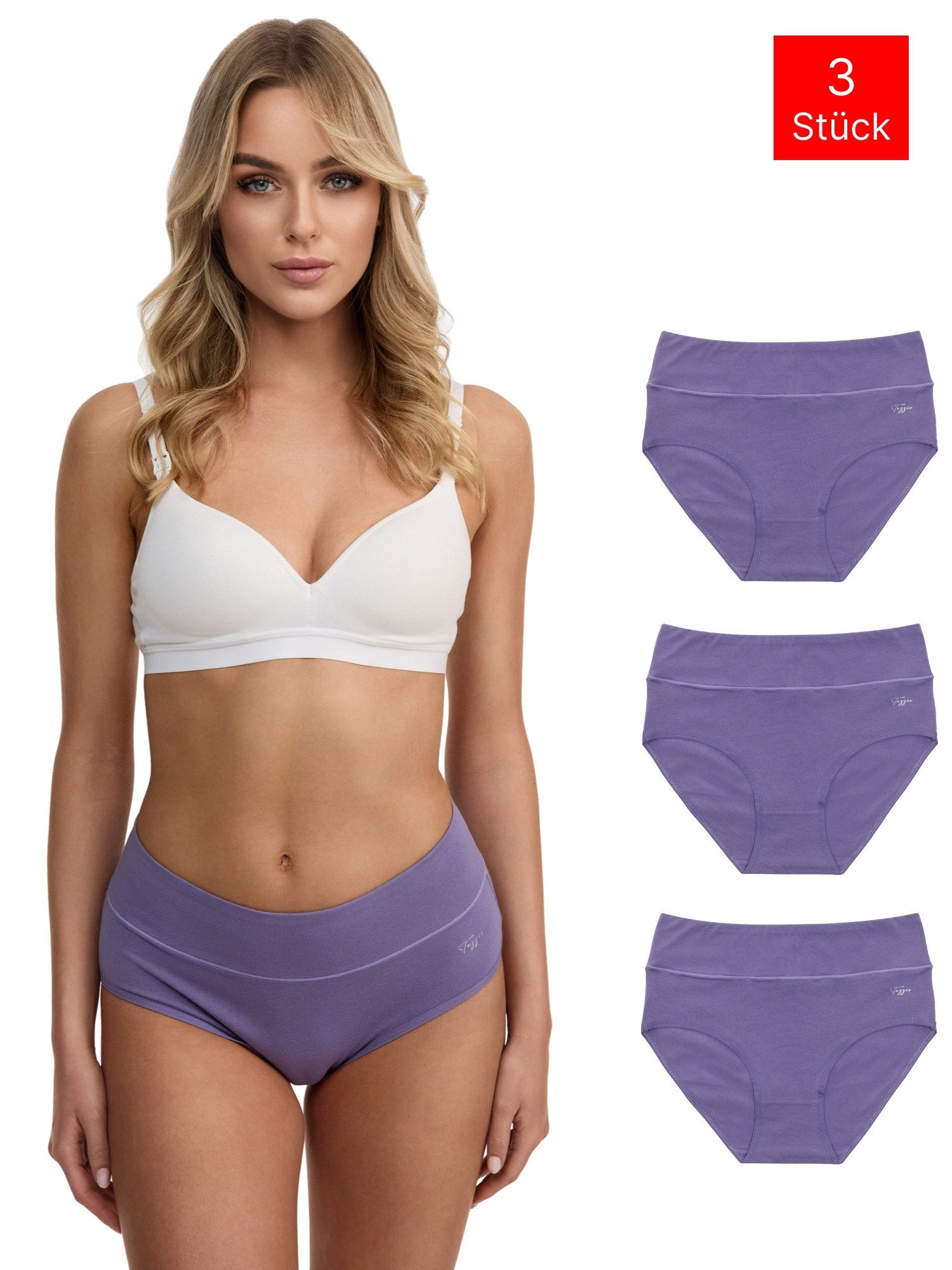 Tazzio Taillenslip 3er-Pack Damen Slip F920 (Packung, 3-St., 3er-Pack) hoher Bund kaschiert, zeichnet sich nicht ab