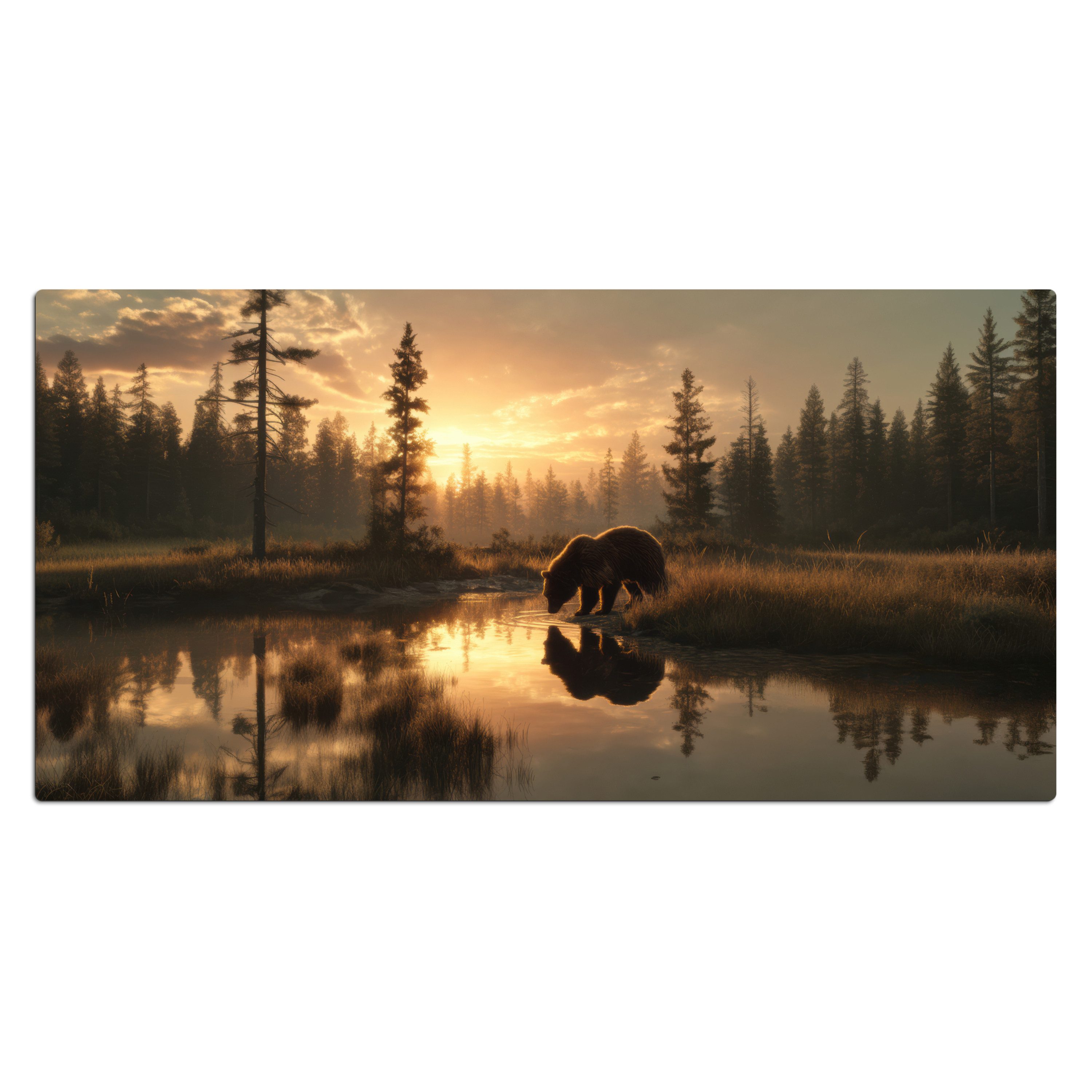 MuchoWow Gaming Mauspad Bär - Wasser - Wald - Morgenlicht (1-St), Gaming Mauspad XXL, Schreibtischunterlage, Desk Mat Groß, 80x40 cm