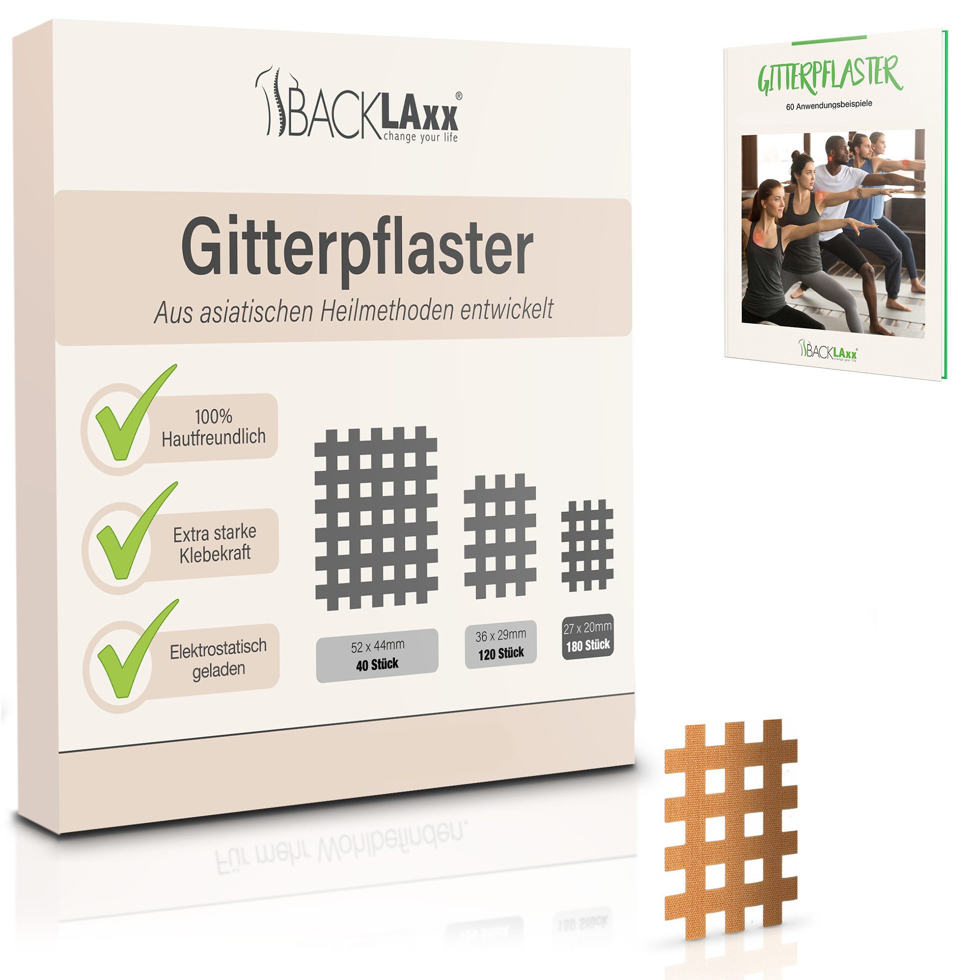 BACKLAxx® Kinesiologie-Tape Gitterpflaster Cross Tape Gittertape Kinesiotape (Typ a, b, c, 180-St) hautfreundlich, starke Haftung - für Alltag & Sport
