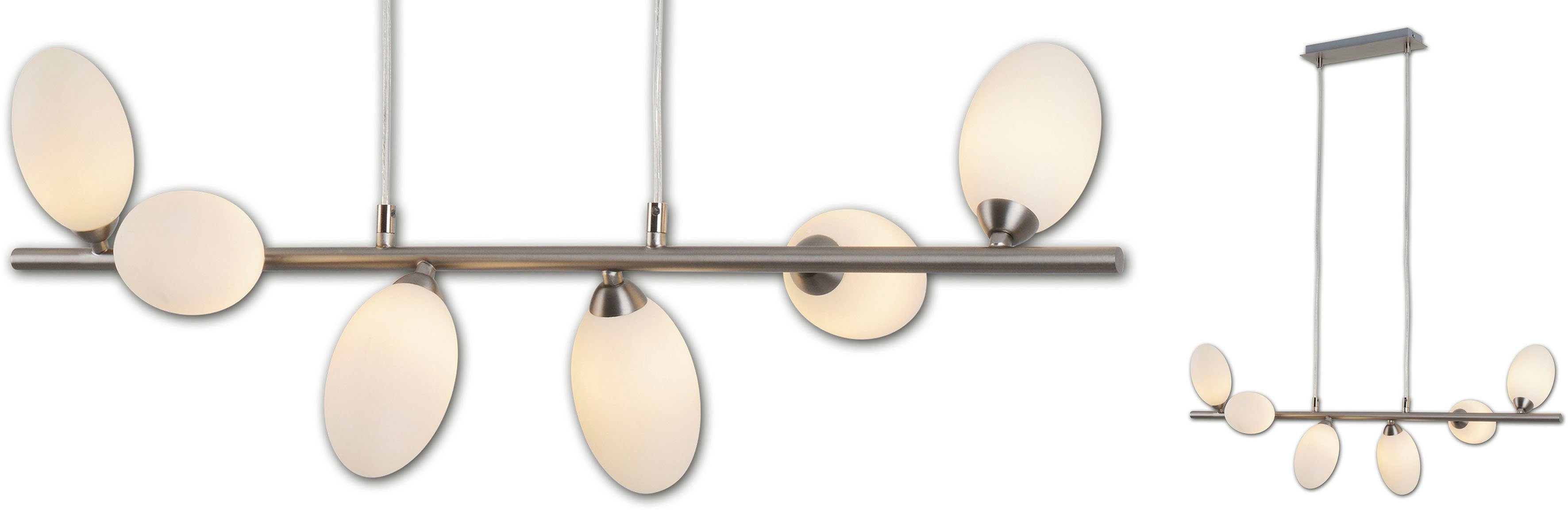 näve LED Pendelleuchte Eleganza, LED wechselbar, Warmweiß, 6 flg., Spots mit opalem Glas, L: 25cm, incl. 6x G9 LED/6x4W warmweiß