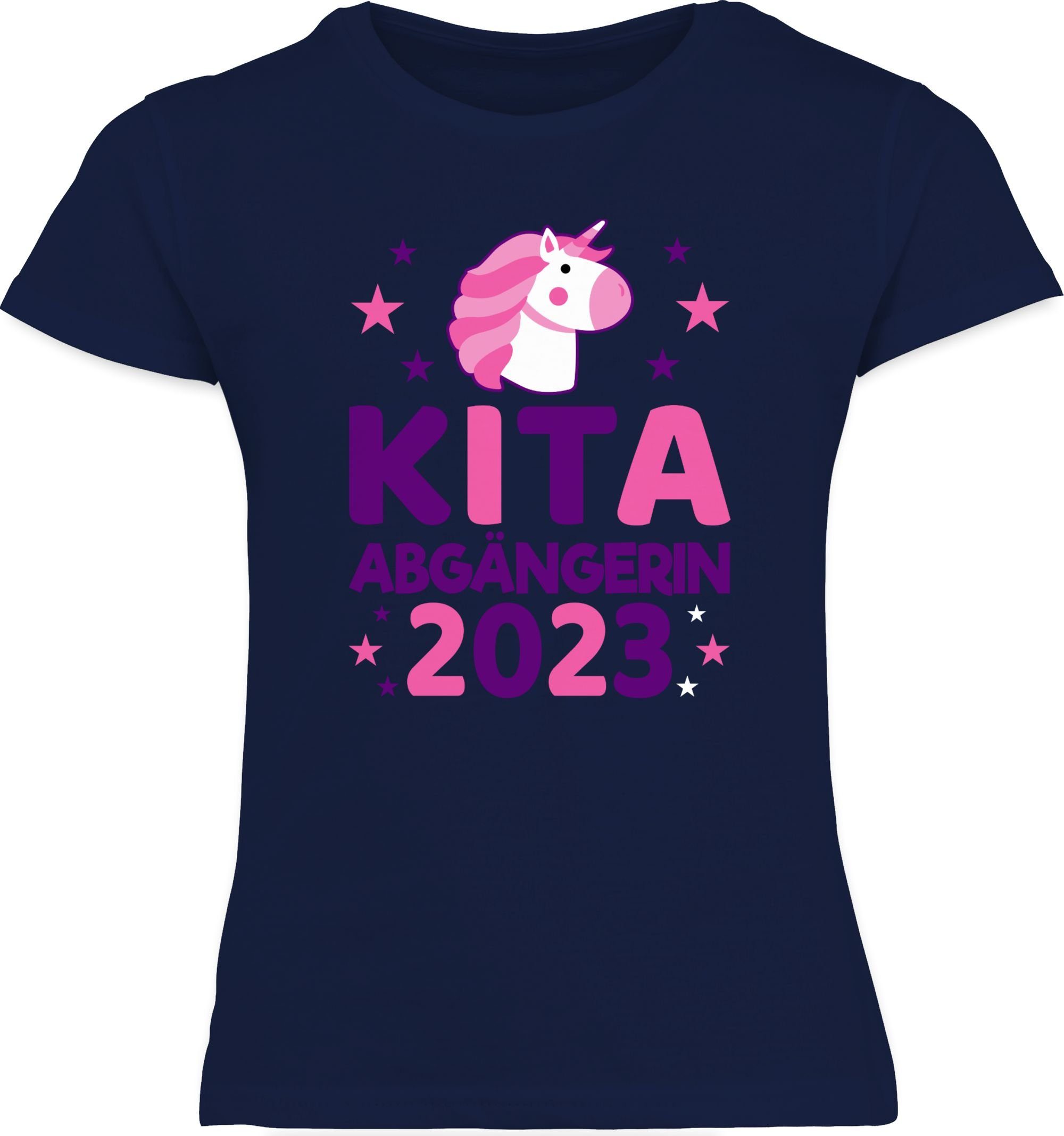 2 2023 rosa/lila T-Shirt Sterne Dunkelblau Shirtracer Mädchen Einhorn Abgängerin Einschulung Kita