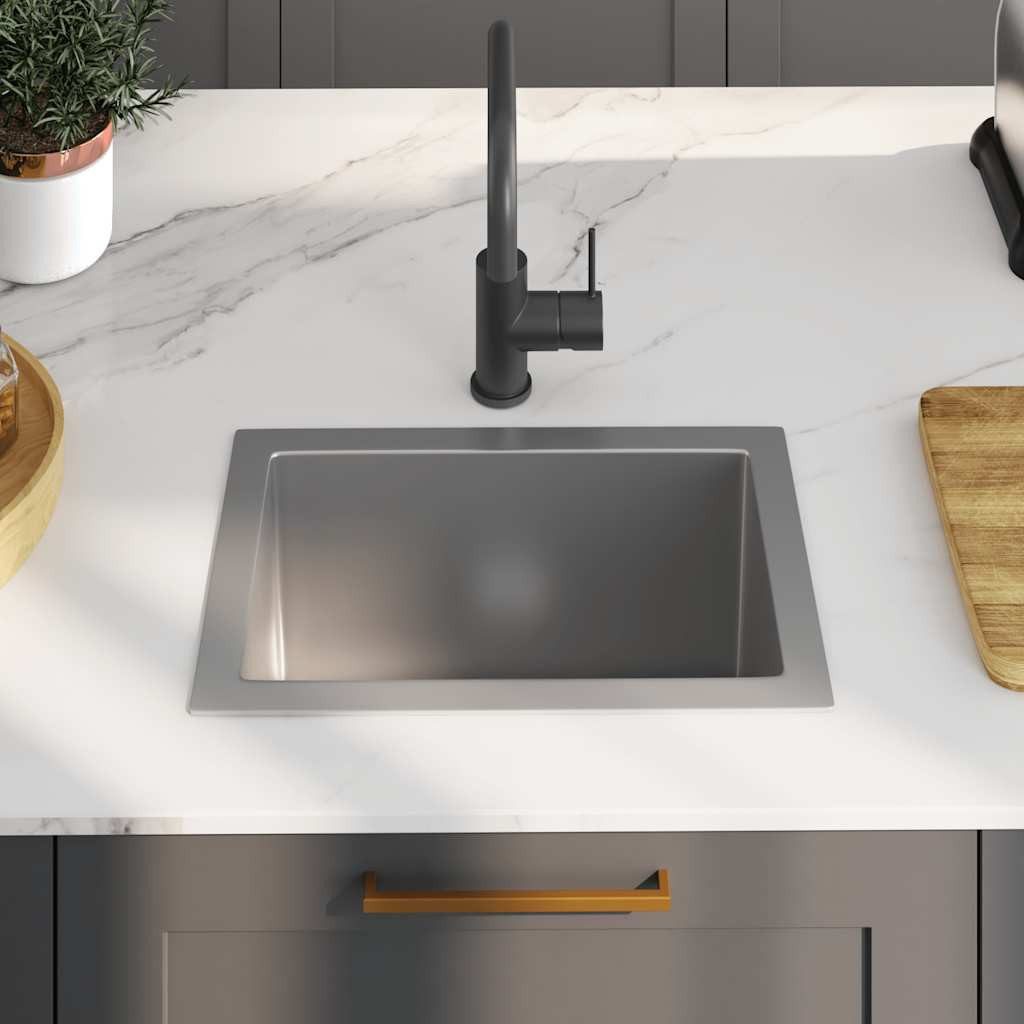 vidaXL Granitspüle Handgefertigte Küchenspüle Edelstahl, 29/44 cm – Bild 3 von 5