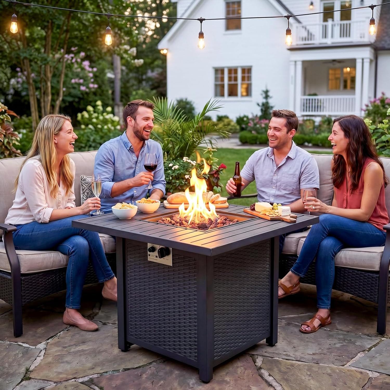 TLGREEN Feuerstelle Gas Feuertisch 28 Zoll / 30 Zoll Outdoor Gas Feuerstelle, (Terrasse Garten Heiztisch 14,5 kW Flüssiggas Gaskamin, mit Lavasteinen & Schutzhülle Witterungsbeständig)