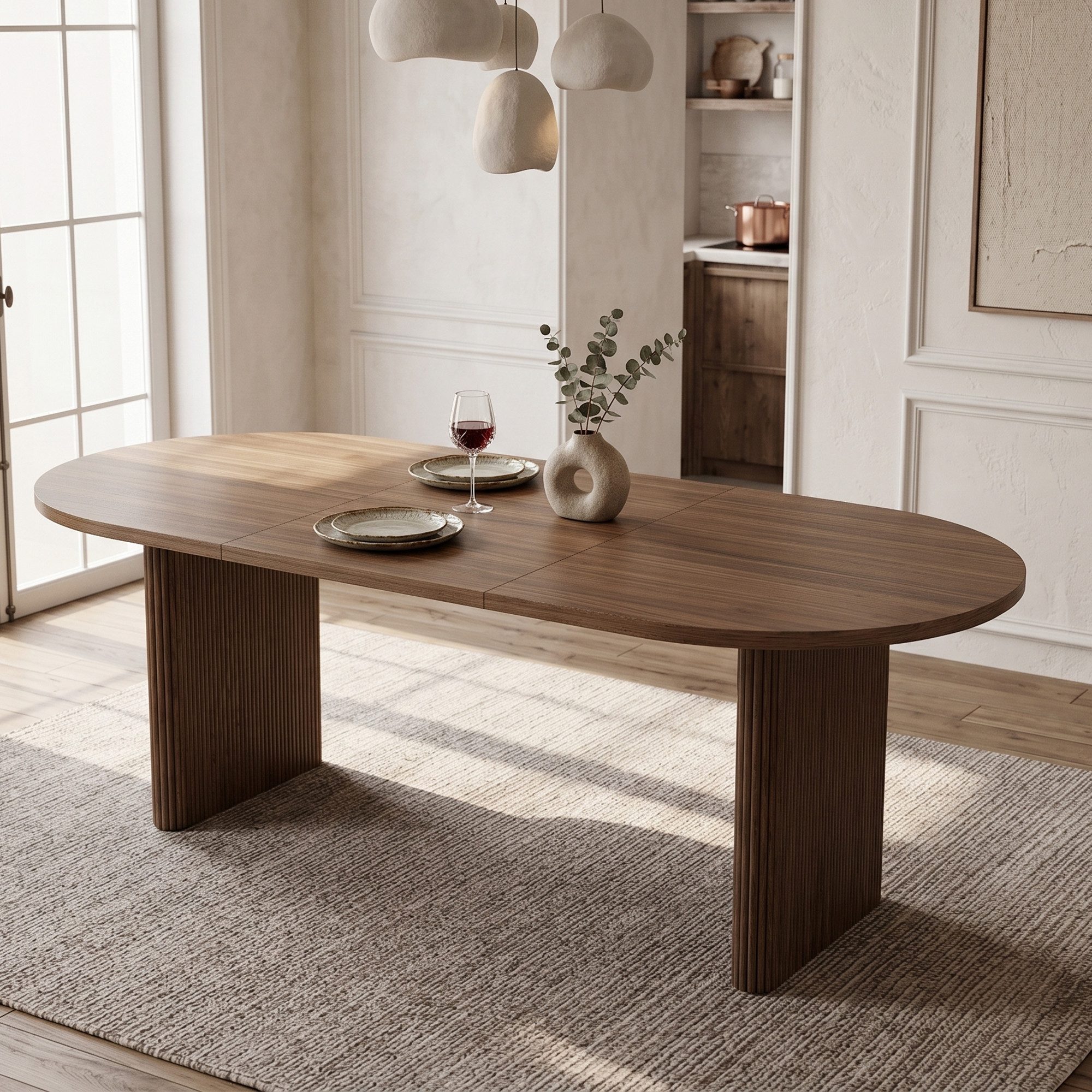 Flieks Esstisch (Länge 140-200/T90/H75 cm, 1-St., 1 Tisch), ausziehbarer Küchentisch ovaler Tisch Holzoptik, Nussbaumfarbe