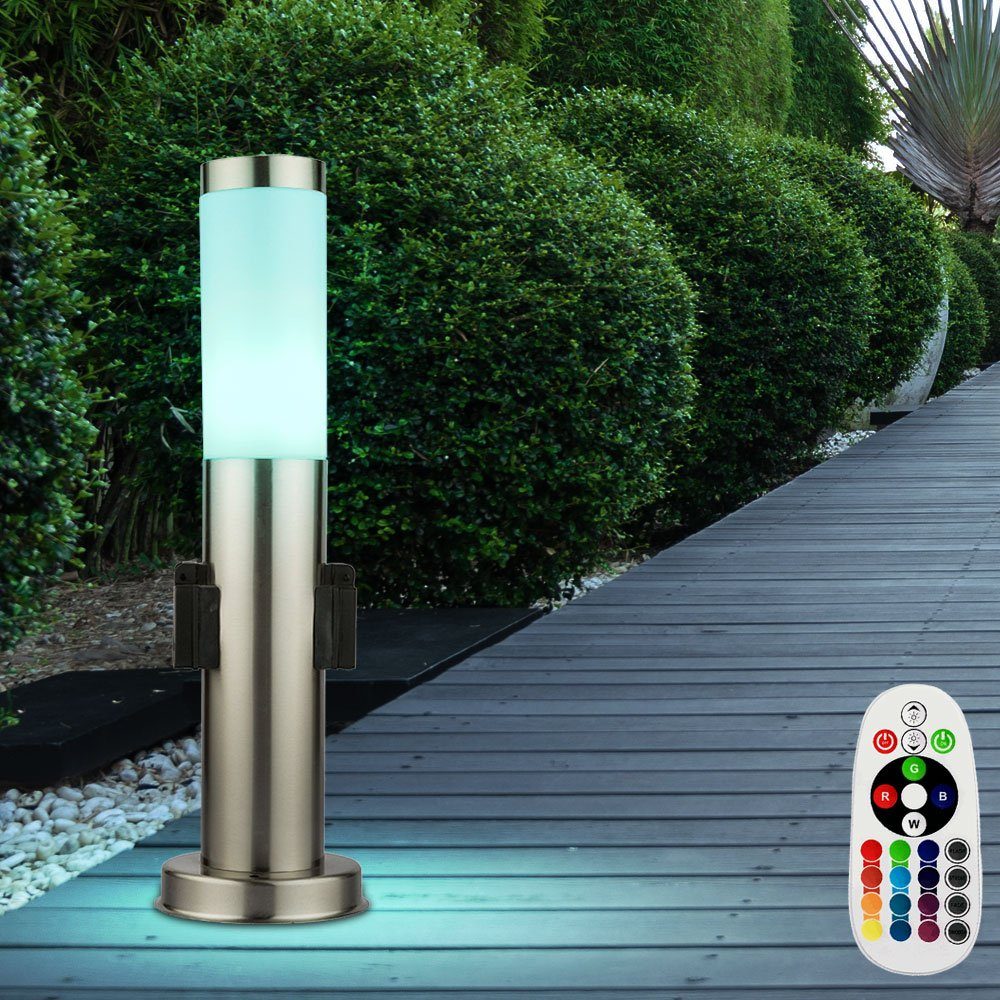 LED AußenStehlampe, LED RGB Außenleuchte mit Steckdose 45cm