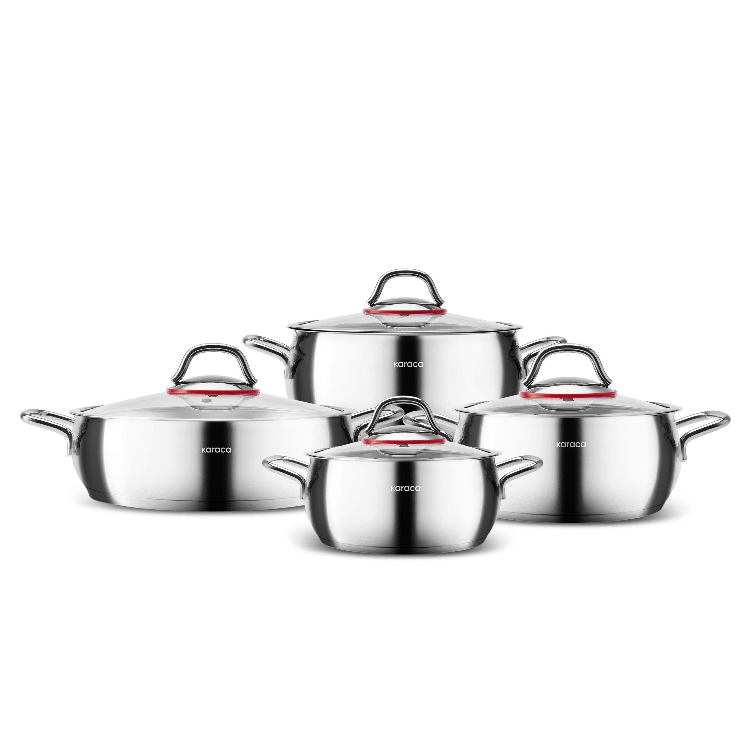 Karaca Topf-Set Karaca Emirgan 8-tlg Induktion Topfset Edelstahl Silber, (8-tlg)