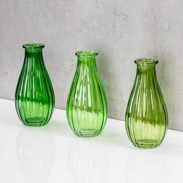 Levandeo® Dekovase, 3er Set Vase Glas Grün H14cm Flasche Blumenvase Tischdeko Frühling