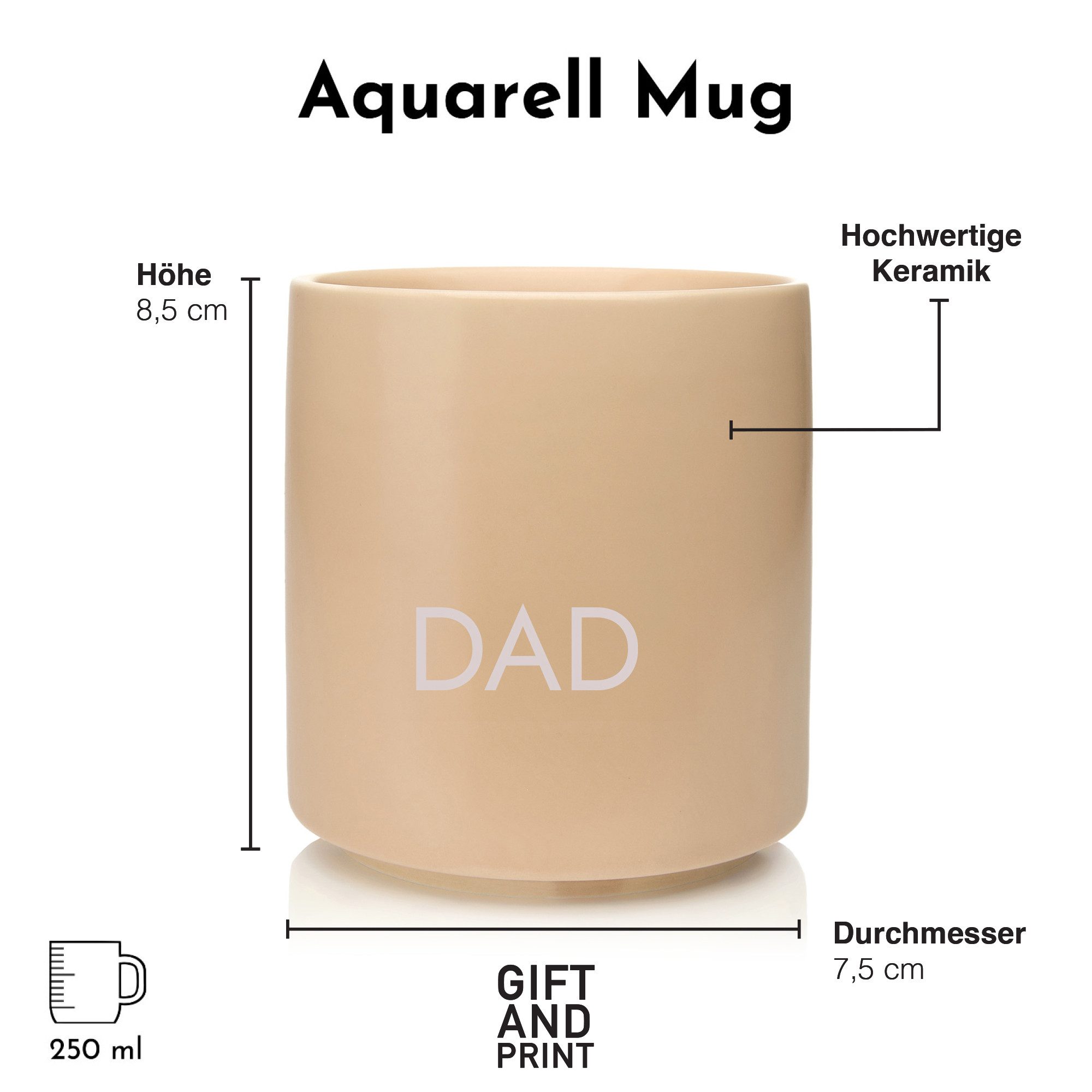 Giftandprint Tasse Vatertag Color Mug Dad Ohne Henkel Geschenke für Papa, Keramik, Ink- Geschenkbox, Vatertag geschenke für männer Papa