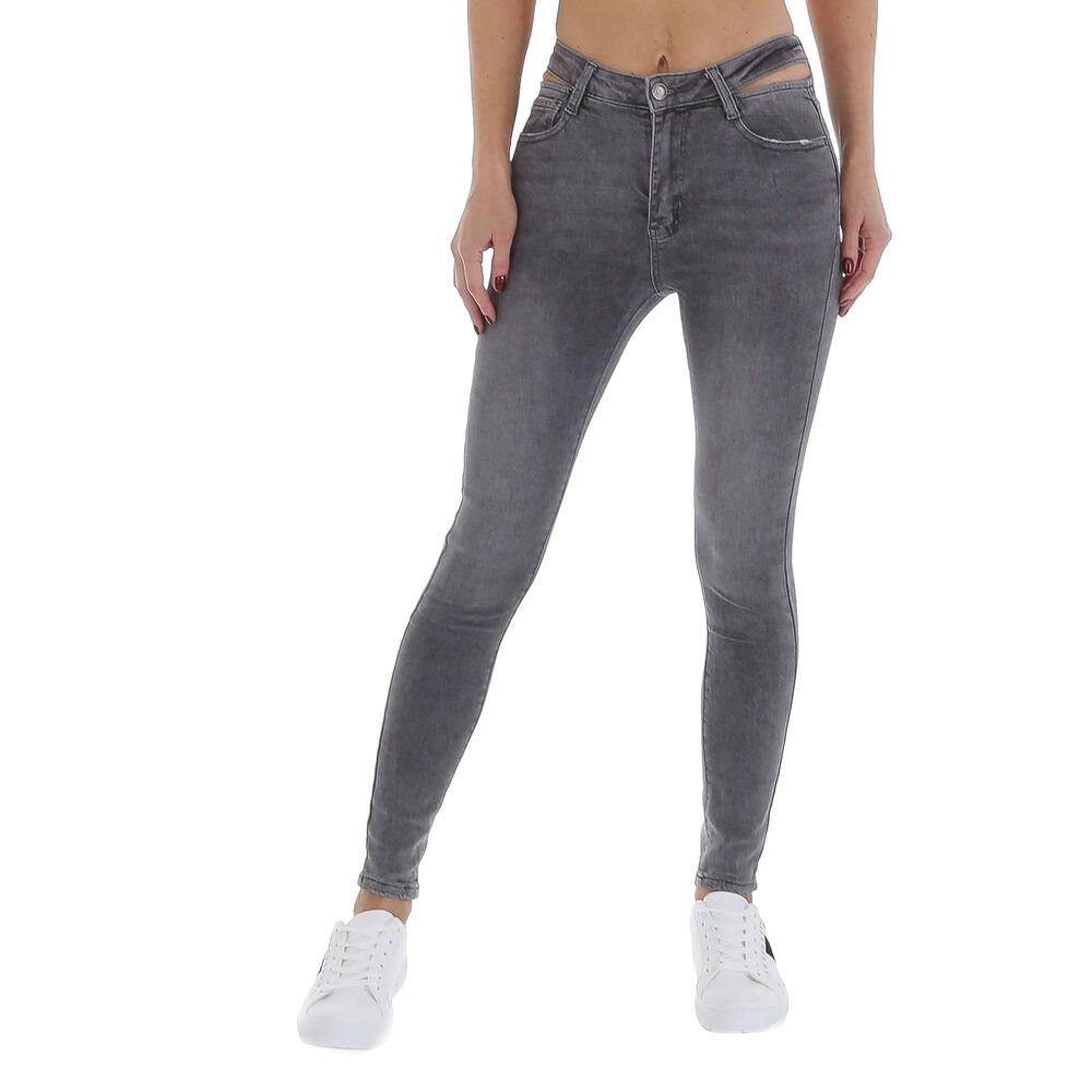 Ital-Design Skinny-fit-Jeans Damen Freizeit Used-Look Stretch Skinny Jeans in Grau