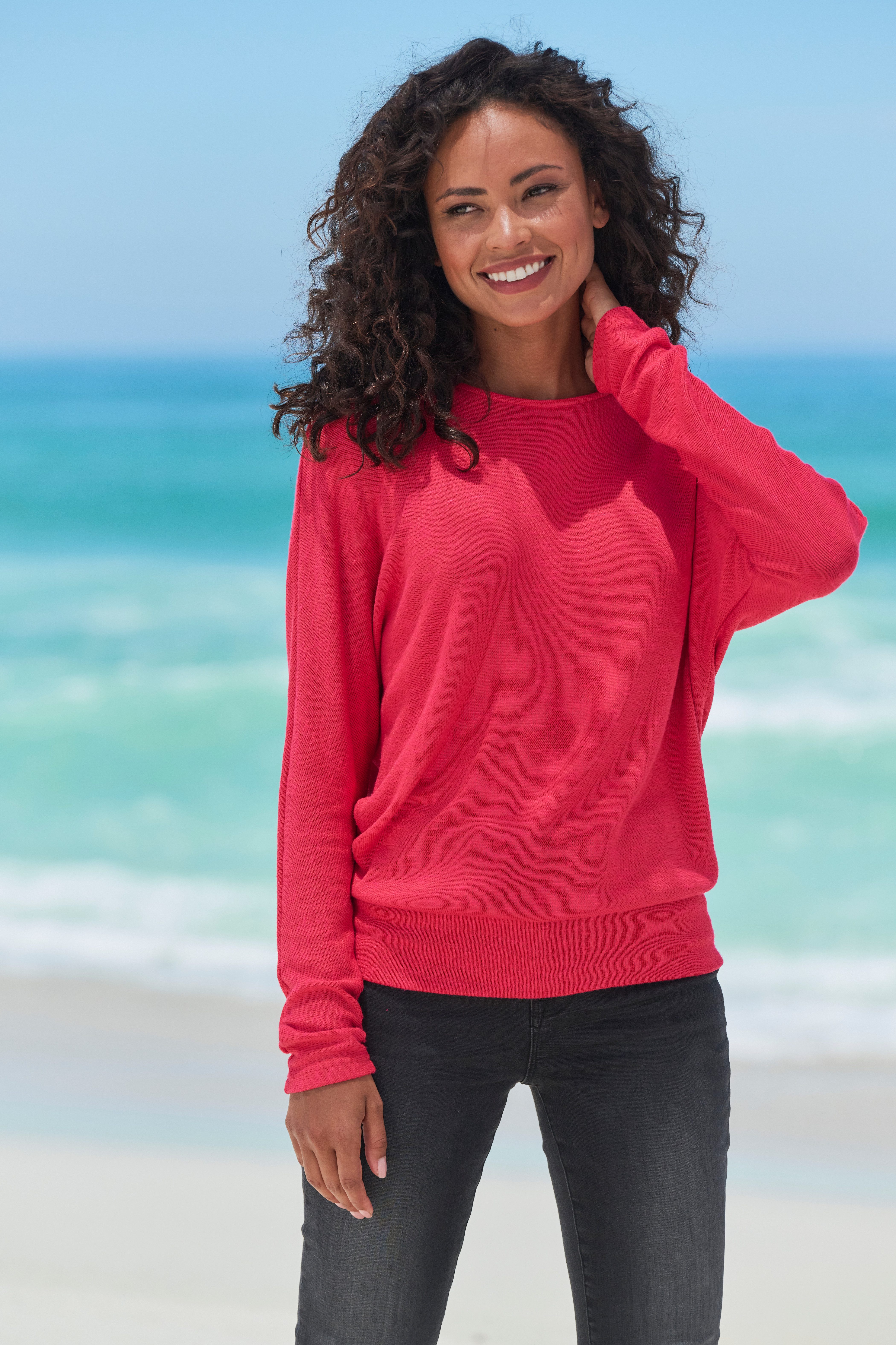 Vivance Langarmshirt mit breitem Bund aus strukturiertem Feinstrick mit Viskose