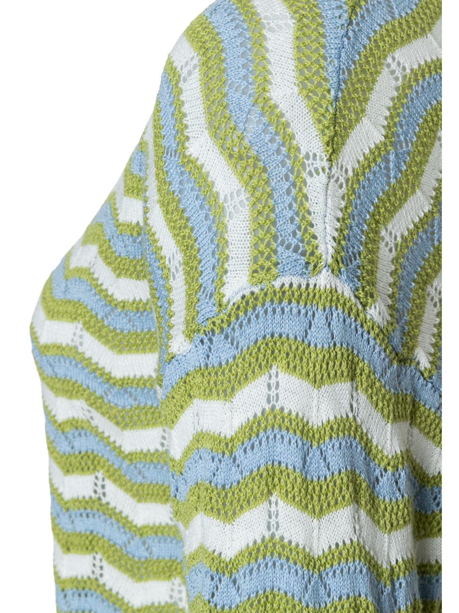 MORE&MORE Rundhalspullover kurzer, gestreifter Ajour-Pullover