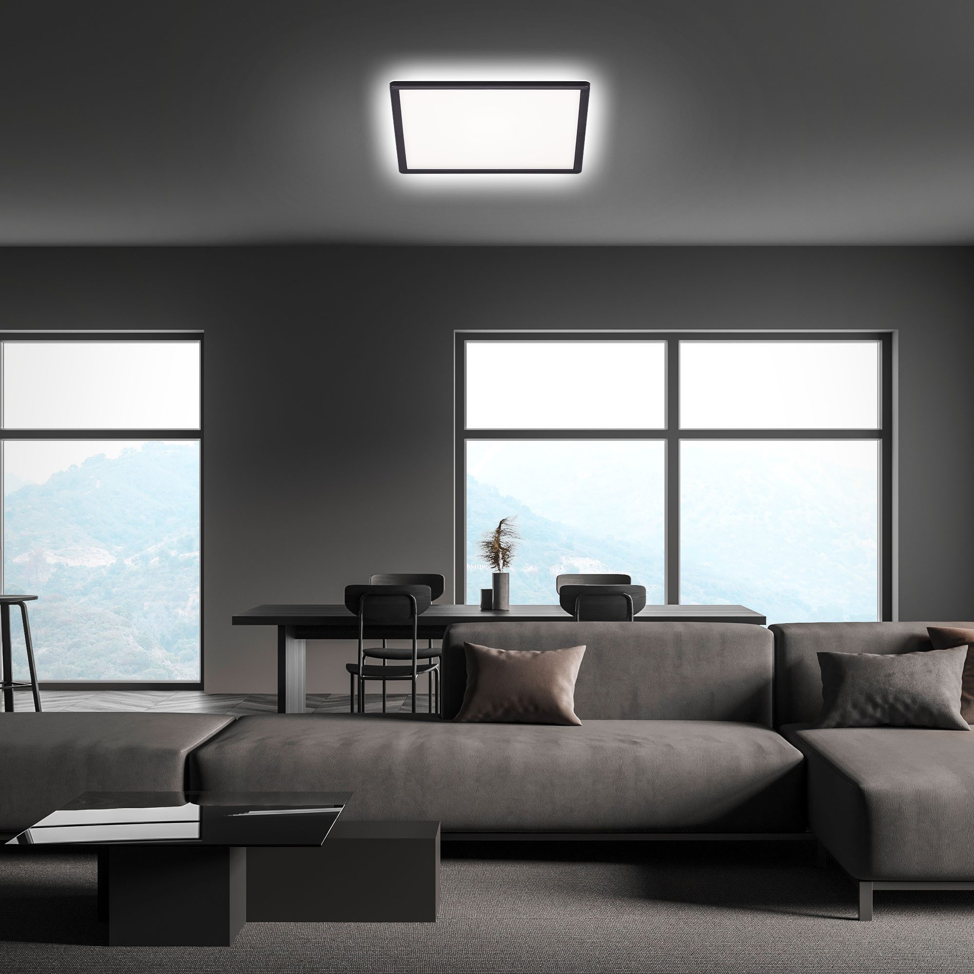 Briloner Leuchten LED Deckenleuchte Deckenlampe Panel Backlight-Effekt SLIM Ultraflach EEK, Standard, LED fest integriert, LED wechselbar, 4000K, Verschiedene Ausführungen, Schwarz/Weiß Wohnzimmer Schlafzimmer Küche