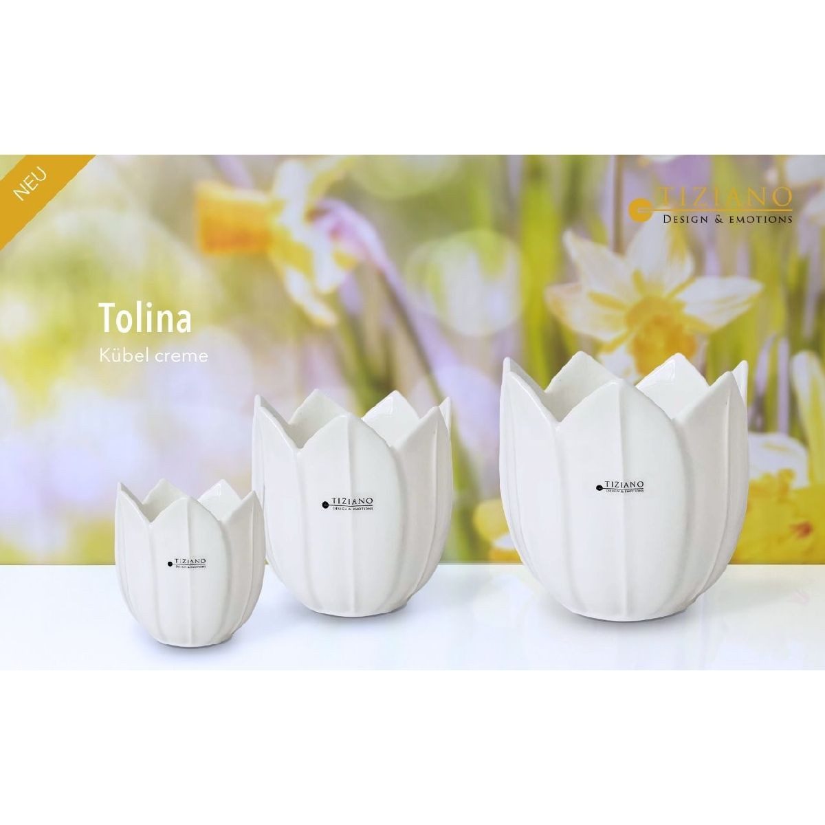 TIZIANO - DESIGN & EMOTIONS Übertopf Kübel 3er Set Tolina in 3 Größen cremeweiß