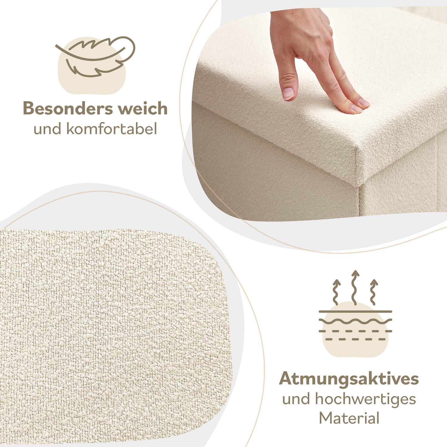 Laleni Sitztruhe Sitzbank mit Stauraum aus robustem Boucle-Stoff, Bequemer Hocker mit Stauraum - Aufbewahrungsboxen – Bild 4 von 5
