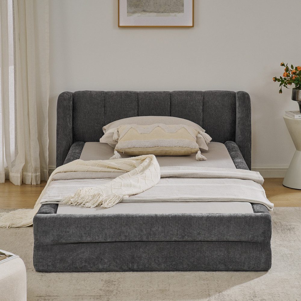 MODFU Polsterbett mit edler Quiltnähte (Kinderbett mit Lattenrost, 1-tlg., stabile Tragkraft), Chenille-Bezug, minimalistisches Design