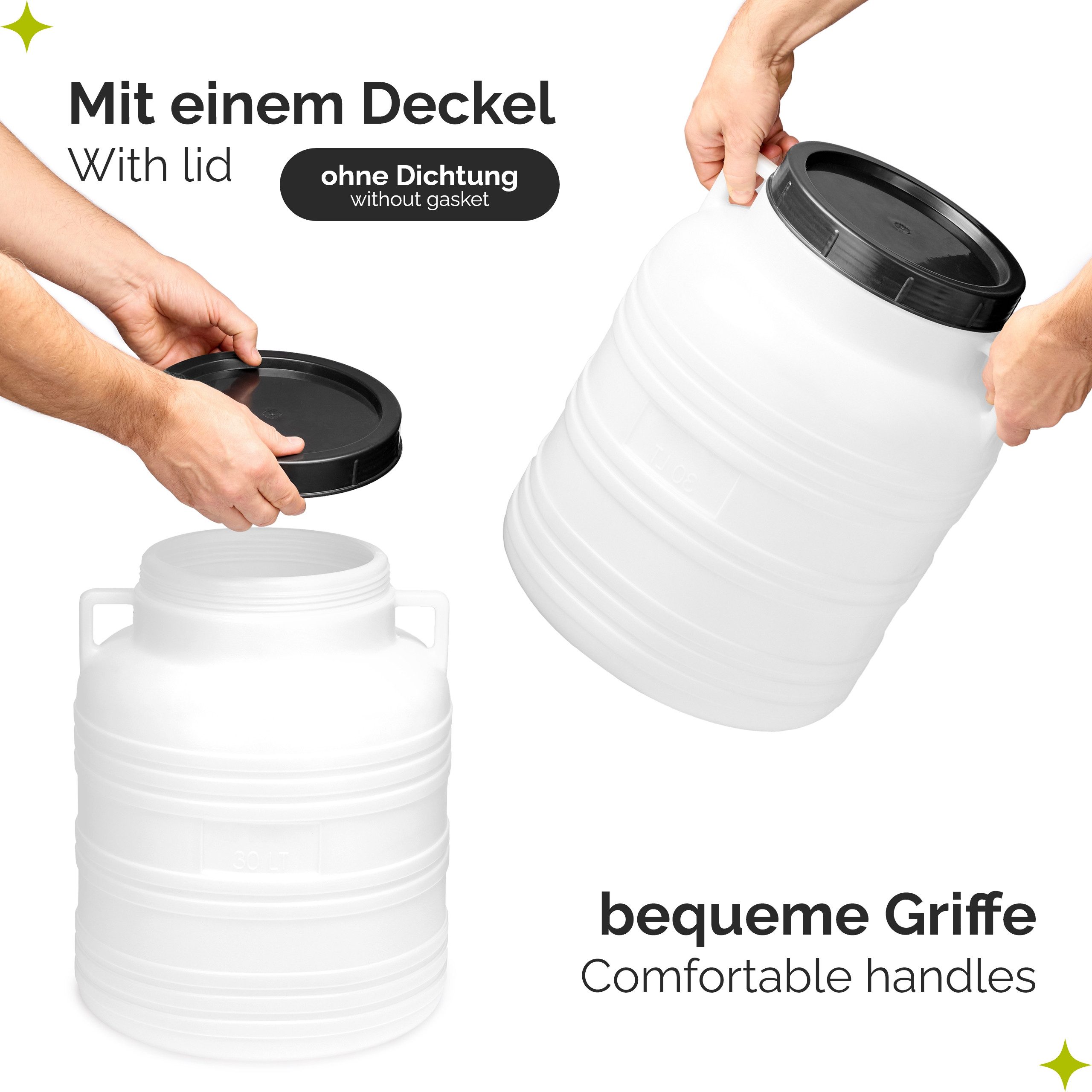 Garronda Regentonne Set 30 Liter Weithalsfass BPA-frei Lebensmittel Fass Deckel GD-0121, 30 l, (2-tlg), BPA-Frei – Bild 4 von 5