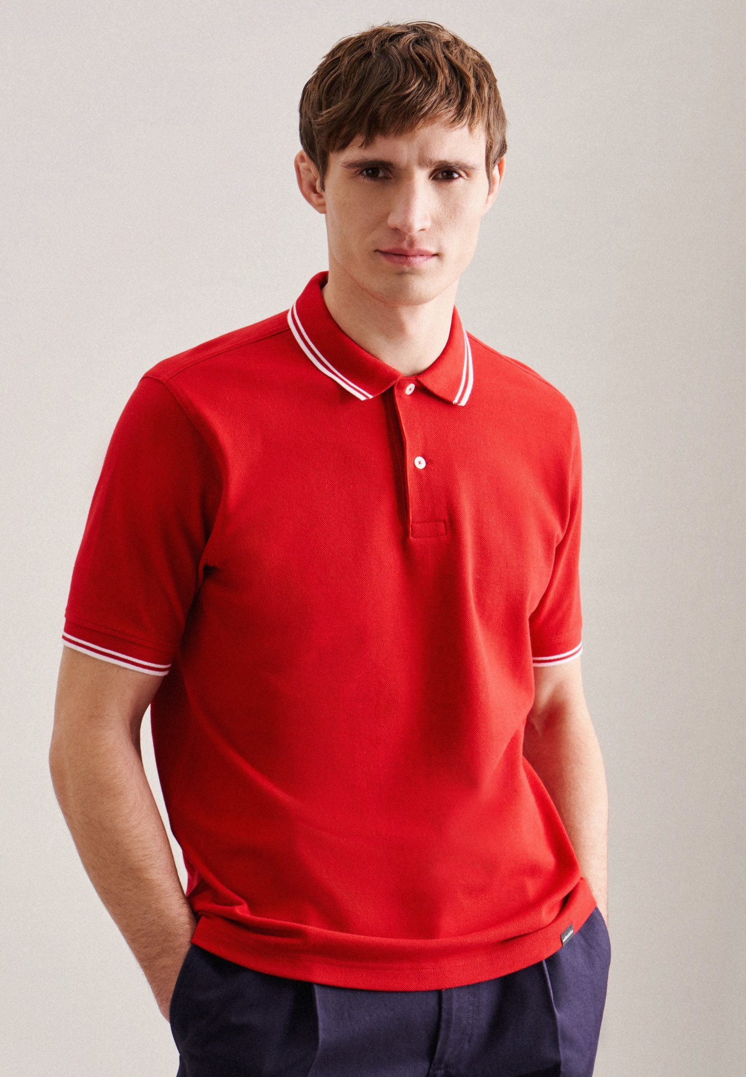seidensticker Poloshirt Regular Kurzarm Kragen Uni Rot