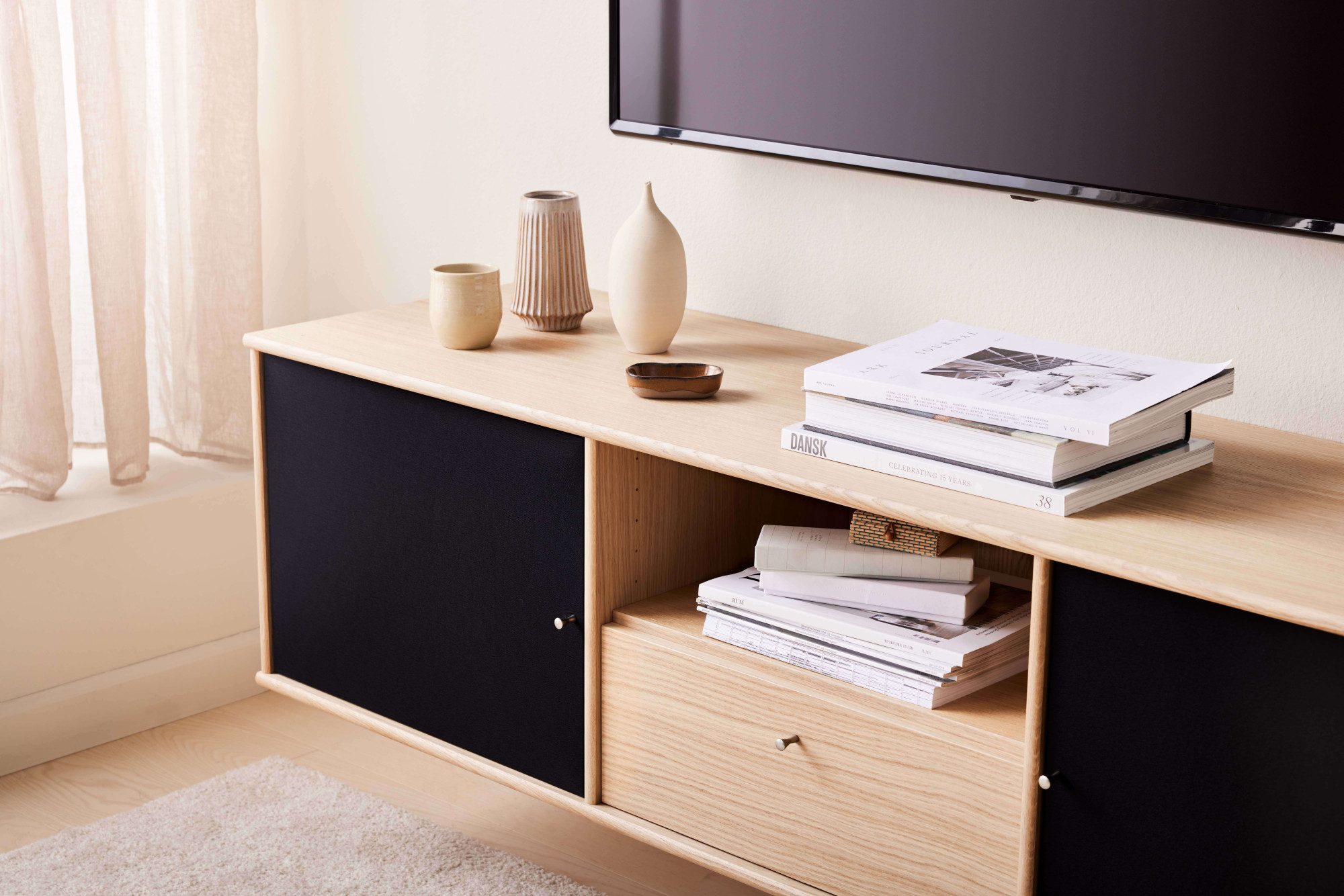 Hammel Furniture TV-Board Mistral Fernsehschrank, Medienmöbel, Hängend, Türen mit Akustikstoff, Schublade, Lowboard, B: 161,5 cm