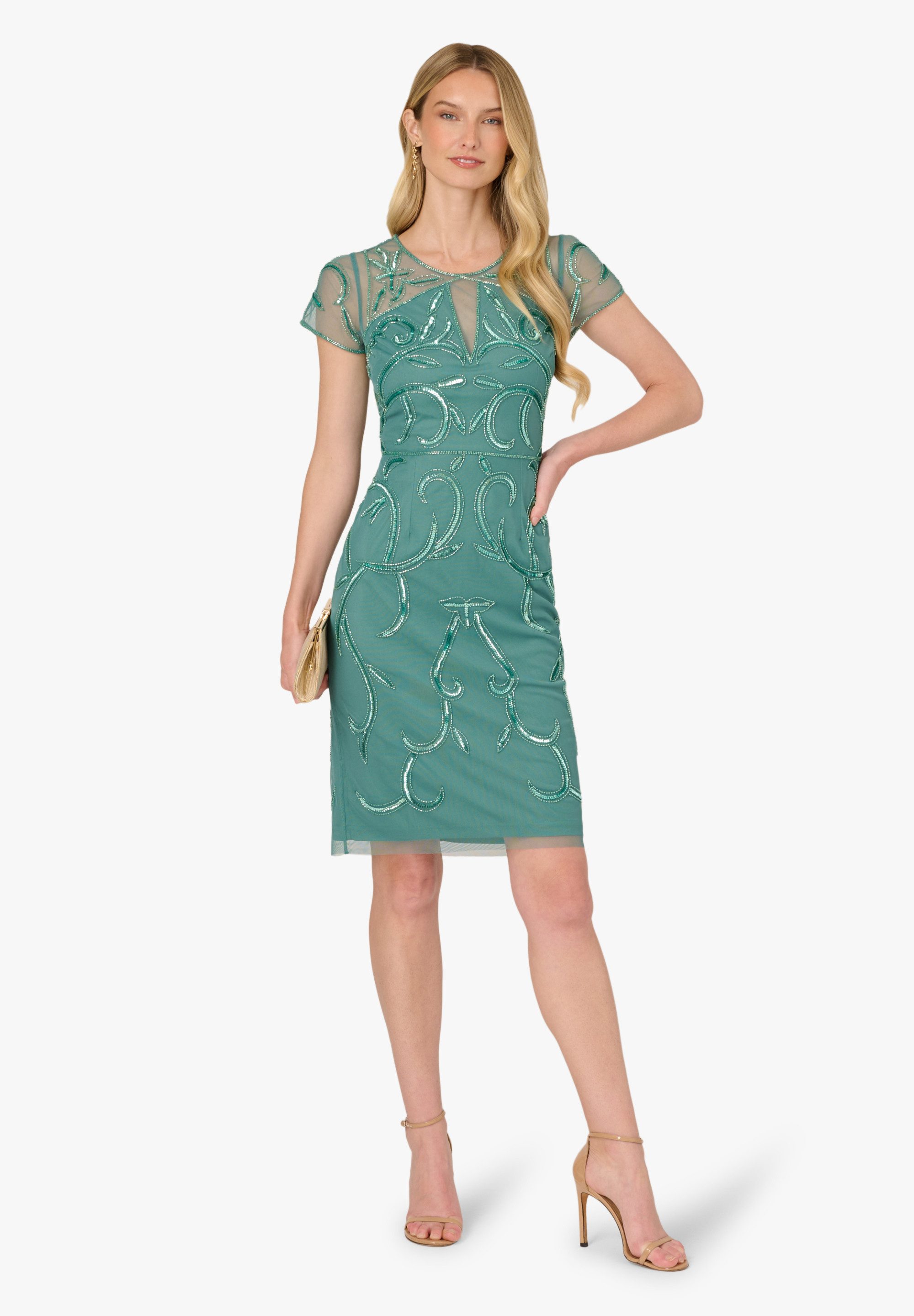 Adrianna Papell Abendkleid Bead Mesh Sheath Dress Verziertes, maßgeschneidertes Etuikleid