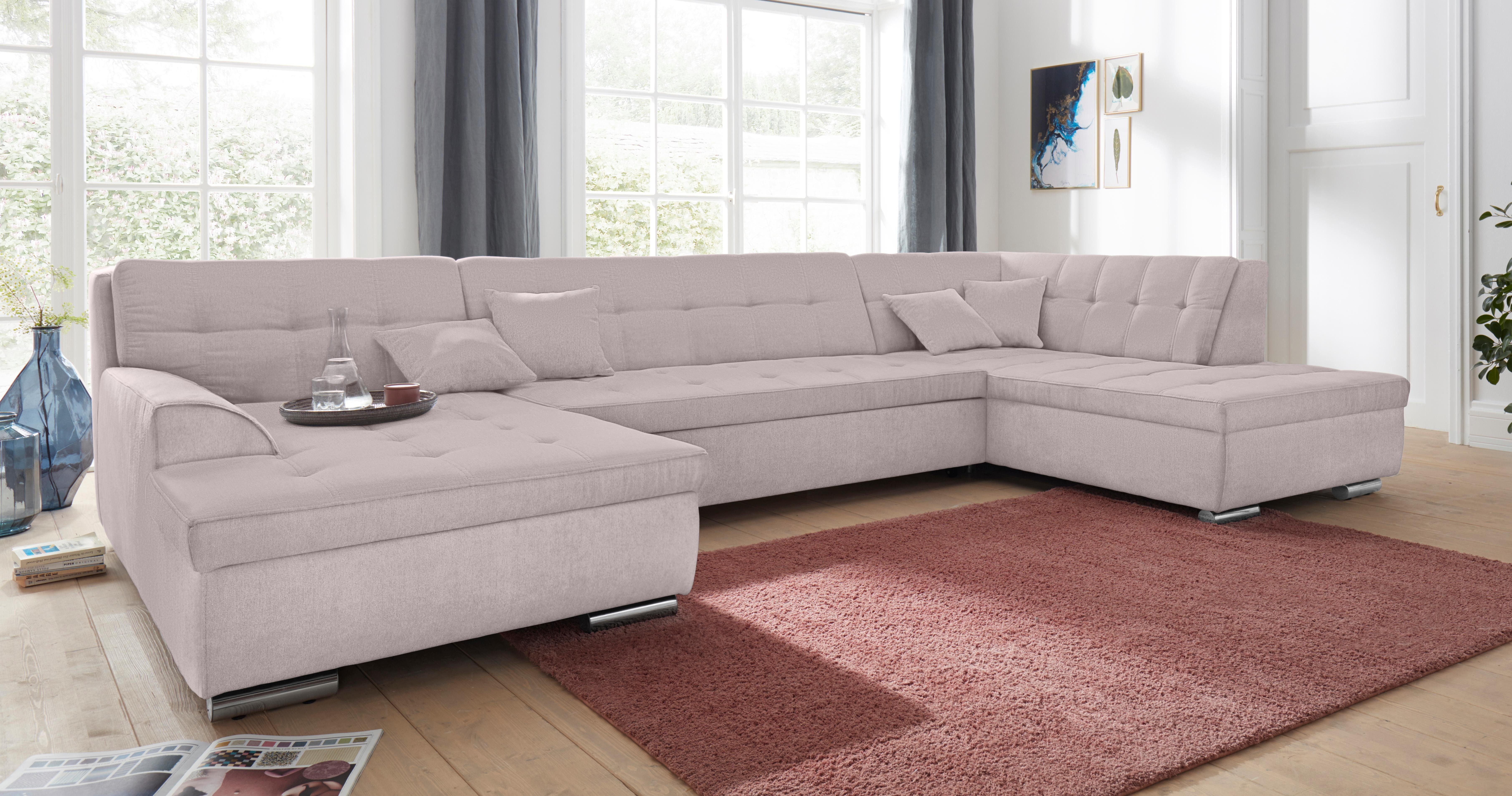 DOMO collection Wohnlandschaft Aversa U-Form, wahlweise mit Bettfunktion, frei im Raum stellbar