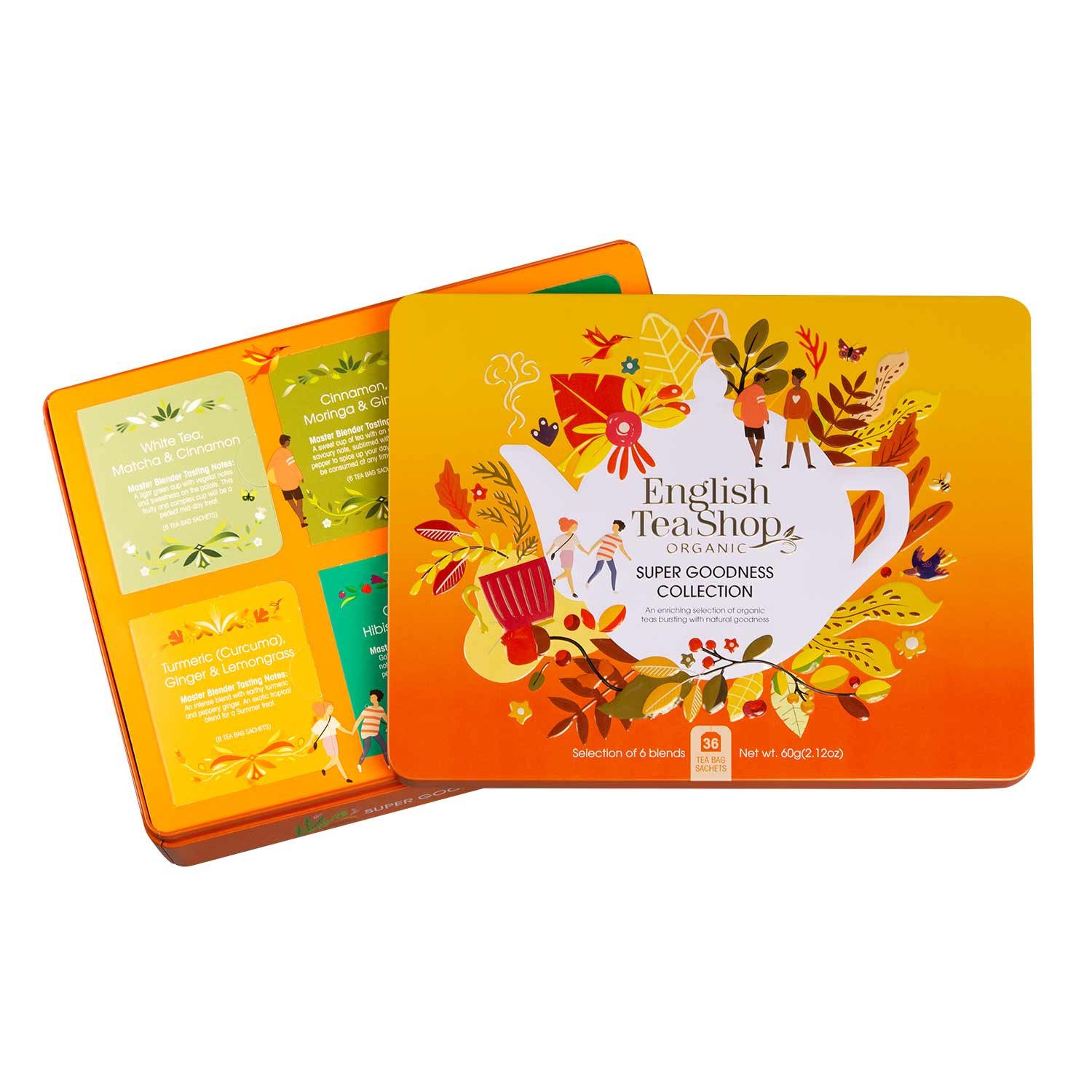 English Tea Shop Tee Kollektion in edler Metalldose "Super Goodness", BIO, 36 Teebeutel, 6 Sorten ayurvdische Superfood Tees