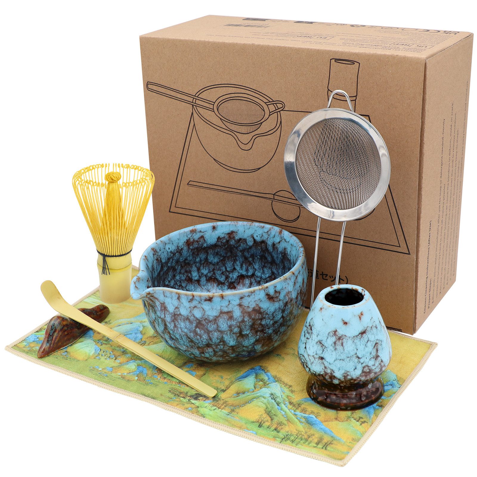 SURFOU Чайний сервіз Matcha Set 7-teilig mit Schale, Bambusbesen, Sieb & Zubehör (7-tlg)