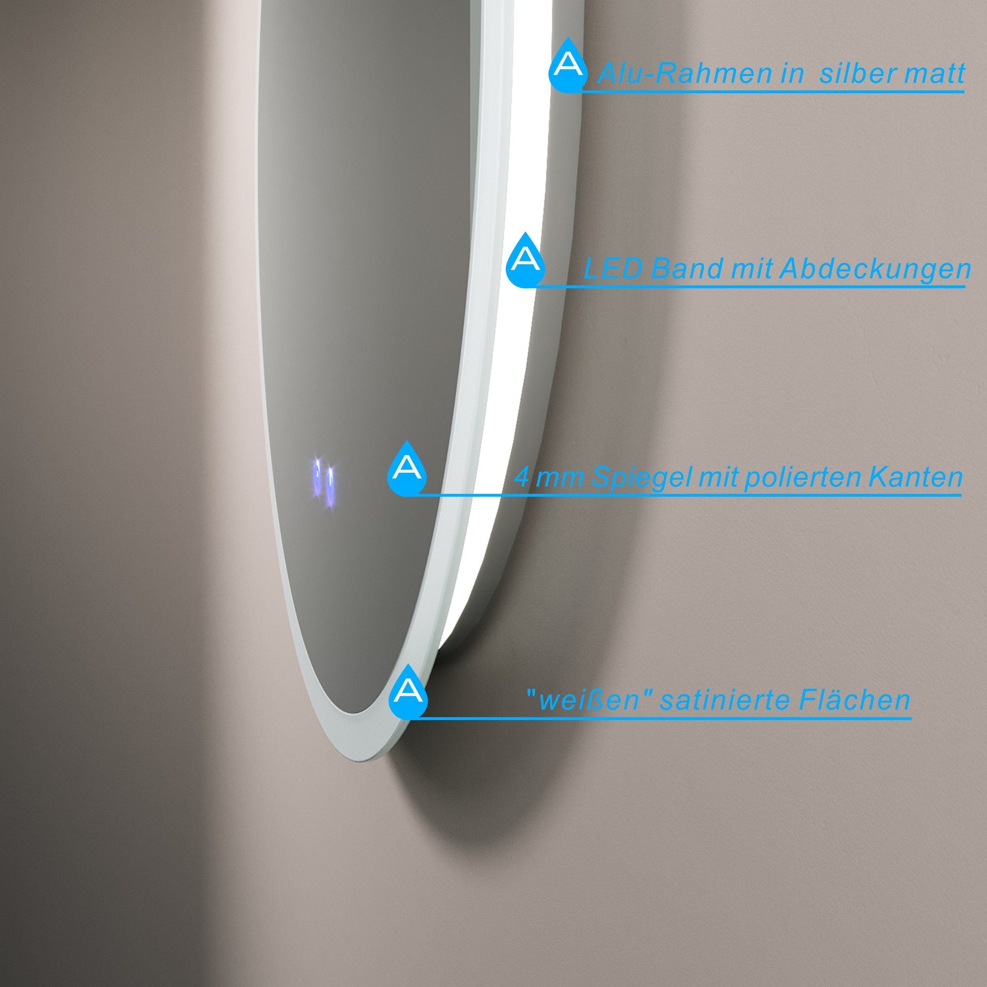 60x60cm Beschlagfrei, AQUABATOS Beleuchtung Lichtfarben, Memory-Funktion, Lichtspiegel Dimmbar, mit Touch Bad Rund Badspiegel Spiegel Wandspiegel, IP44, 3