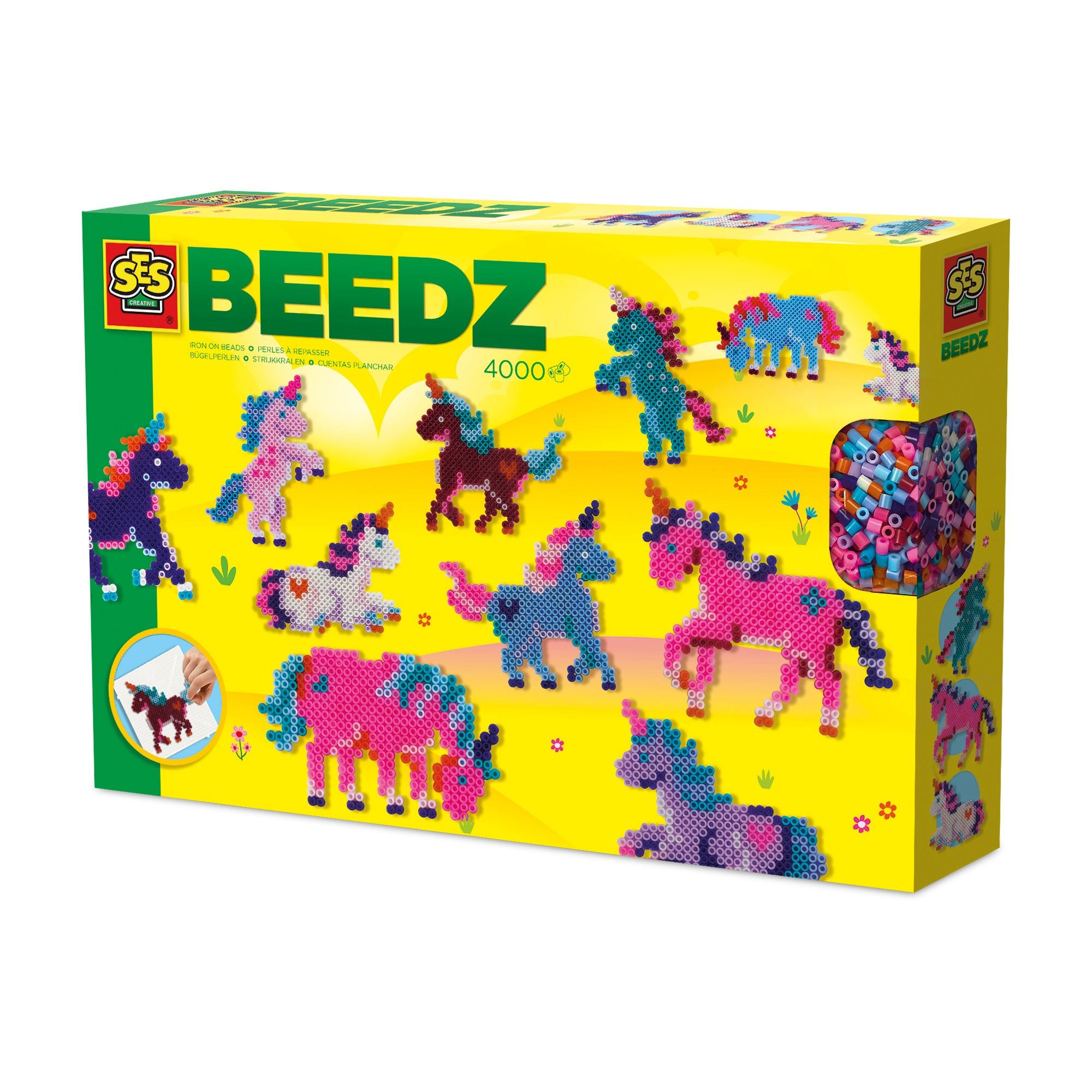 Spiel SES Creative Bügelperlen Einhornwelt – 4000 Perlen, 11 Einhörner