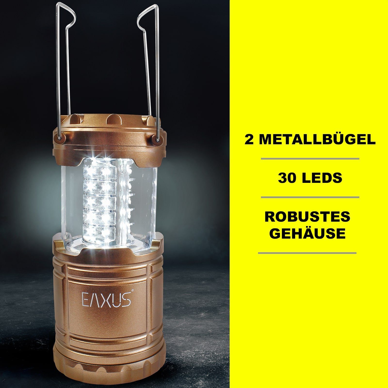 Tragebügel, zum kaltweiß, mit LED LED Campinglampe integriert, Batteriebetrieben 30 EAXUS fest Kupferfarben, Gartenleuchte Metallbügel LED Aufhängen, Beleuchtung 360°