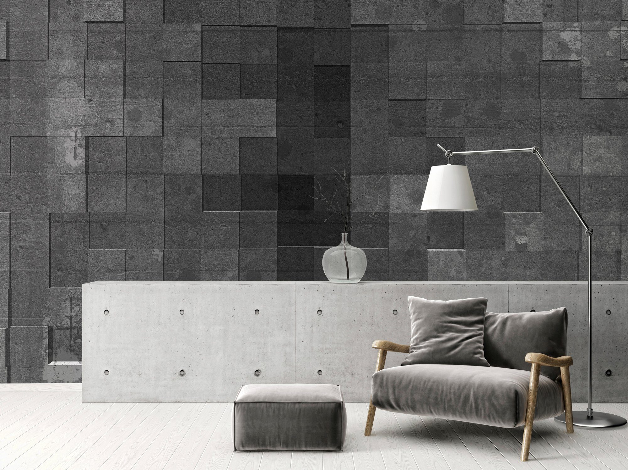 Architects Paper Fototapete Atelier 47 Wand, geometrisch, (4 Tiles glatt, Vlies, 1, Mosaic Schräge, Decke hellgrau/dunkelgrau/schwarz St)