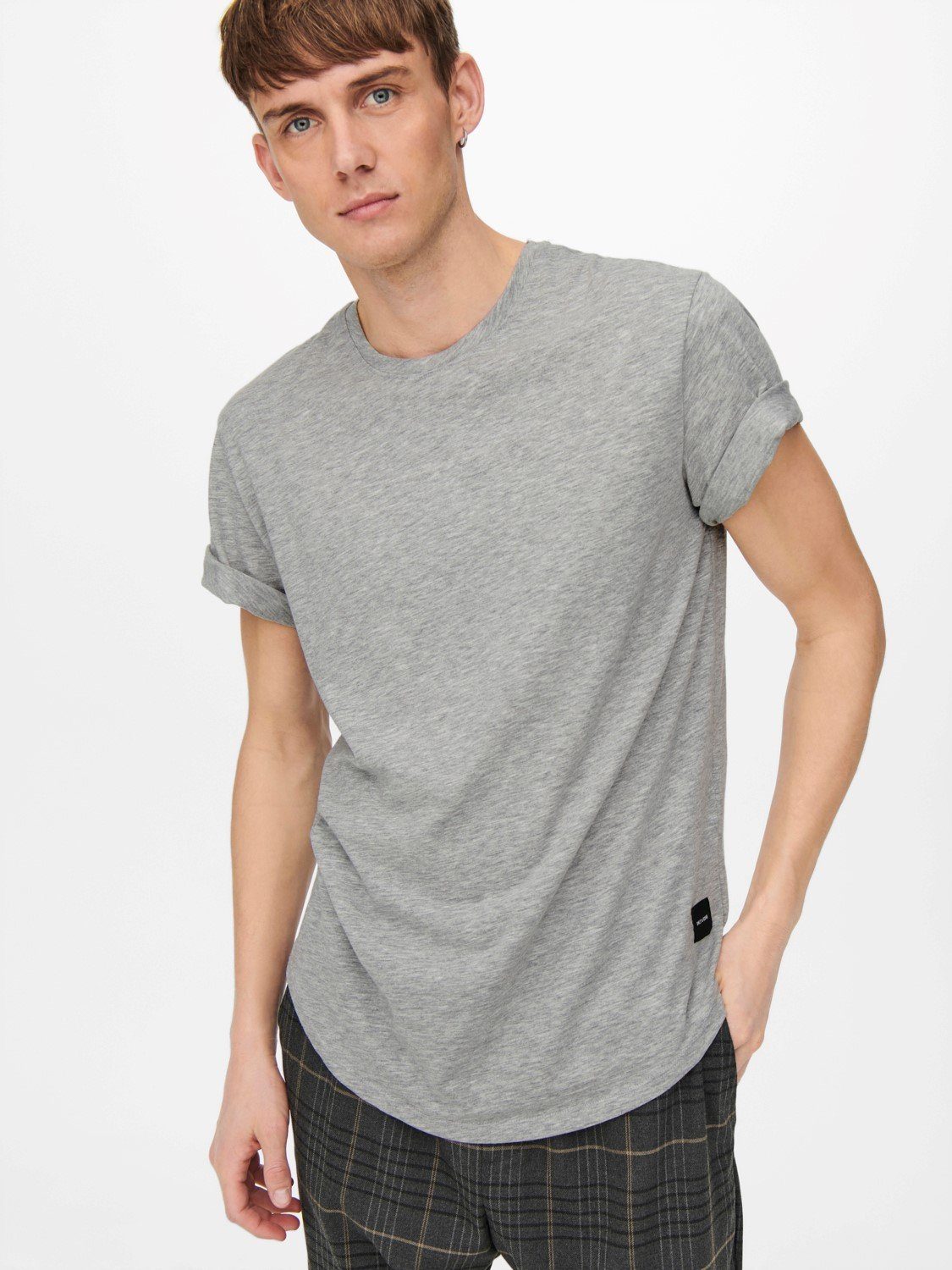 ONLY & SONS T-Shirt Basic Rundhals Stretch (1-tlg) Shirt Grau 3971 T-Shirt Kurzarm Langes in ONSMATT