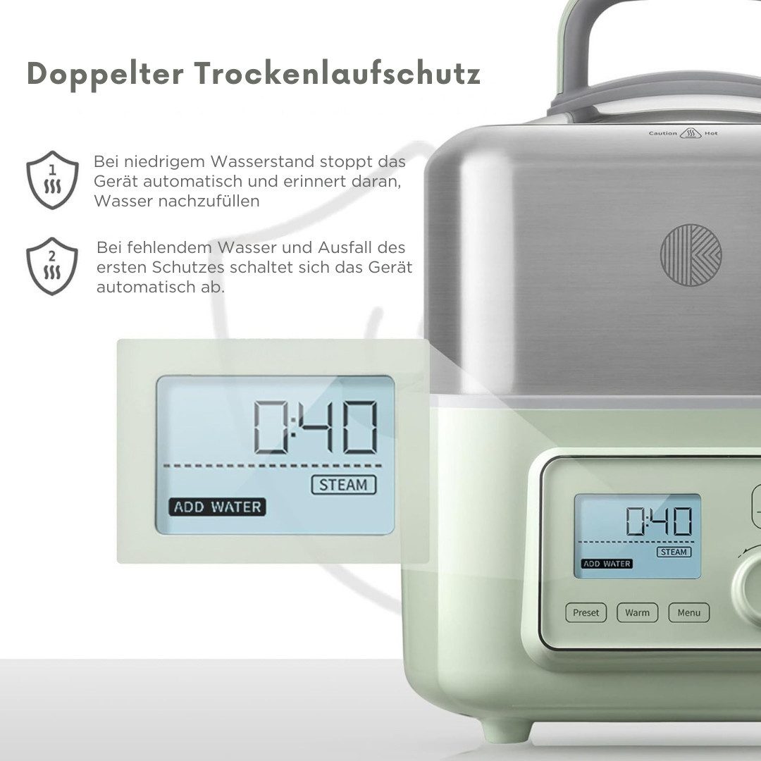 BUYDEEM Multikocher Multifunktionaler 5-in-1 Dampfgarer mit 6 Programmen, 1000 W, 5 oder 10 L Kapazität, Timer bis 18 Std., Anti-Tropf-Deckel & Zubehör