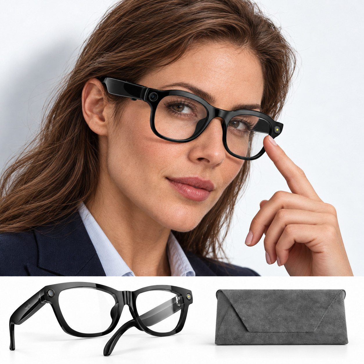 blackview LED-Brille BV100 Smart Brille mit Kamera für Alltag, inkl. Etui 32GB Speicher, Open-Ear Audio, Echtzeit-Übersetzung, mit KI
