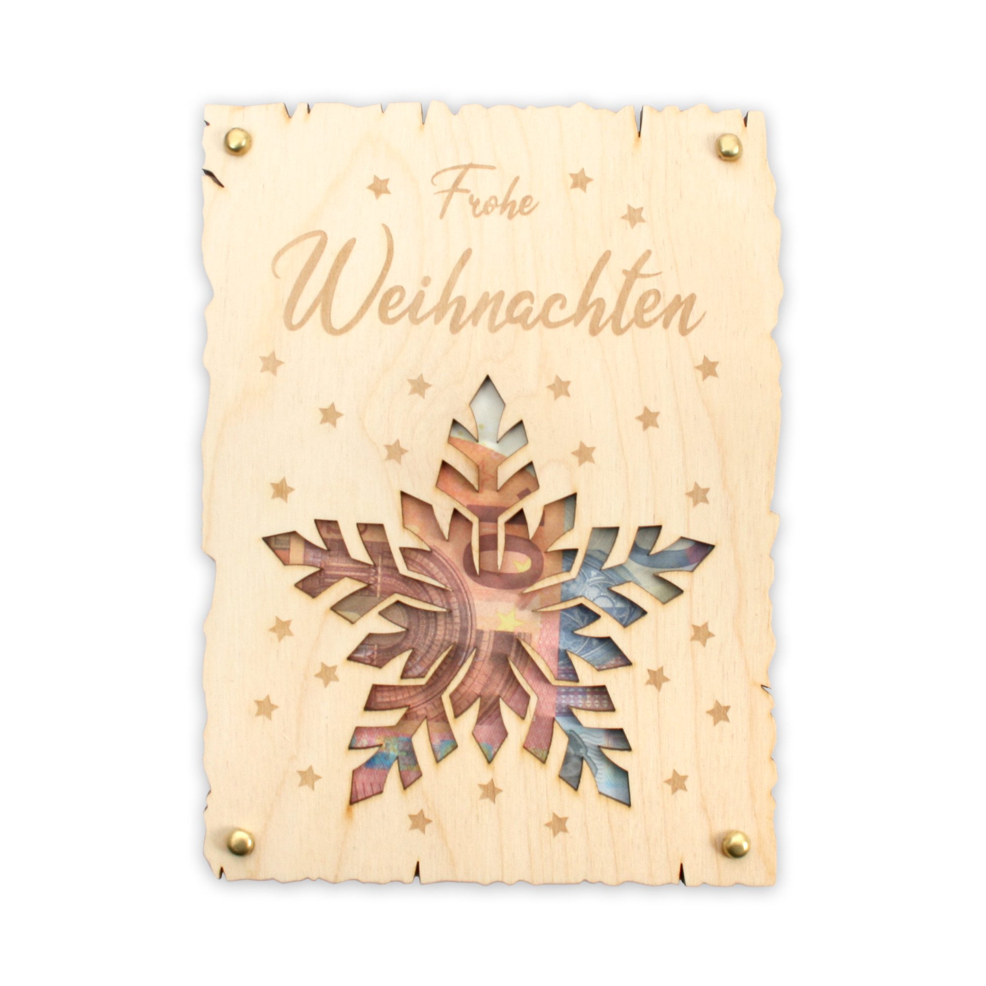 Kreative Feder Glückwunschkarte „Frohe Weihnachten“ - Glückwunsch-Karte aus Holz zur Weihnachtszeit, Geschenk-Karte für Geldgeschenke; Größe ca.: 14,6 x 19,7cm