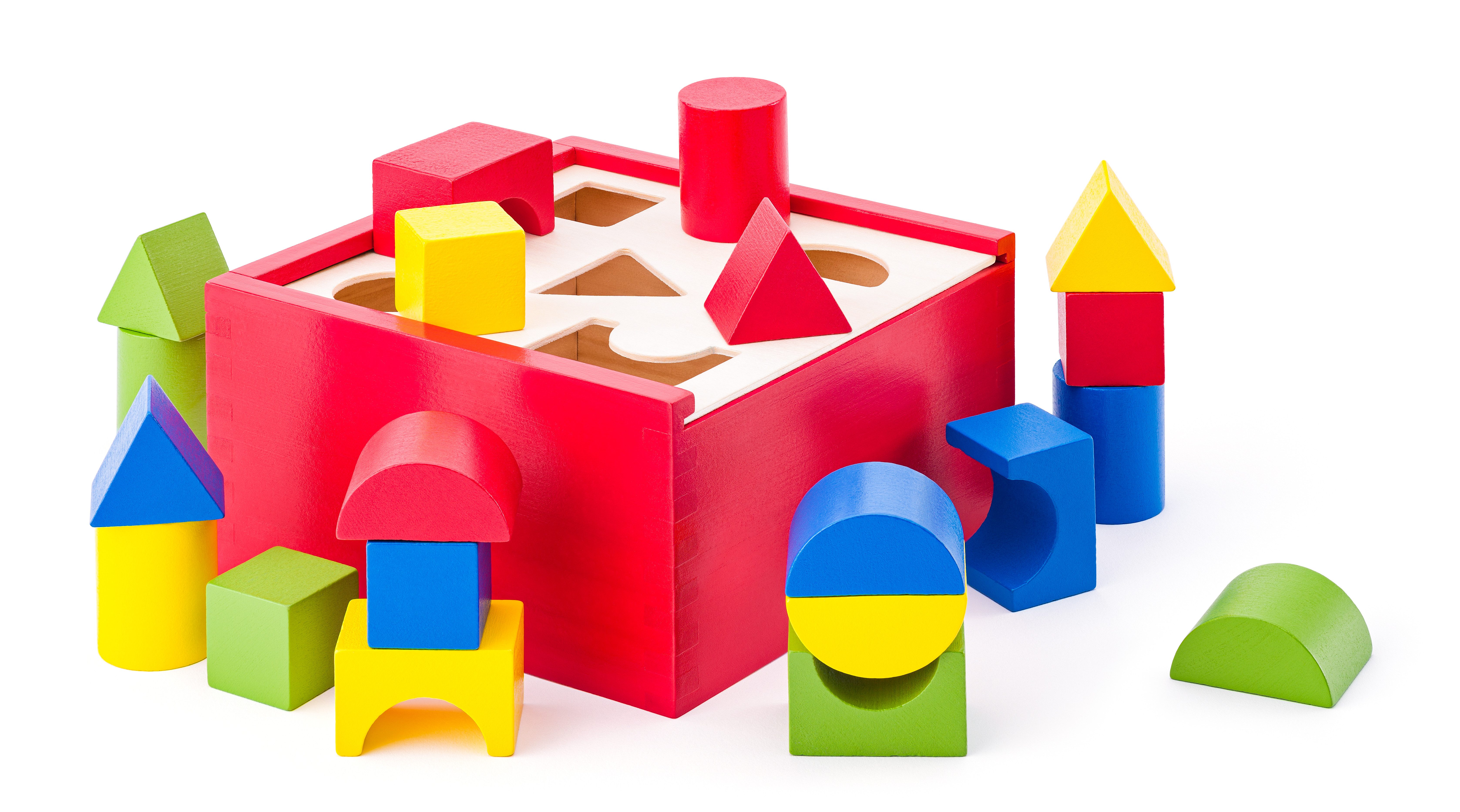 Woodyland Lernspielzeug 90001 Sortier- und Steckspiel, Holzbausteine und Holzbox. 20 tlg, Holzbox mit Sortierspiel im Deckel
