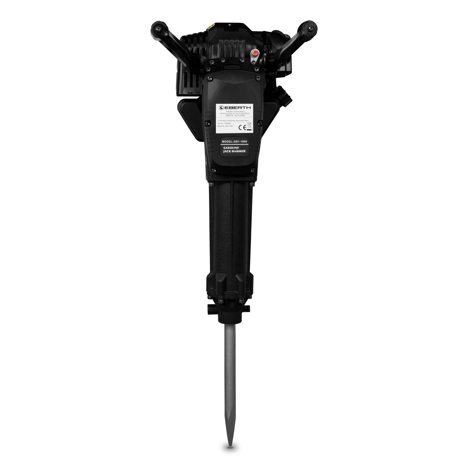 EBERTH Abbruchhammer Stemmhammer Meißelhammer mit 2,5PS, 2-Takt Motor, 700-1500 Schläge/Min, SDS HEX Sechskantaufnahme, Inkl. 30x390mm Spitzmeißel