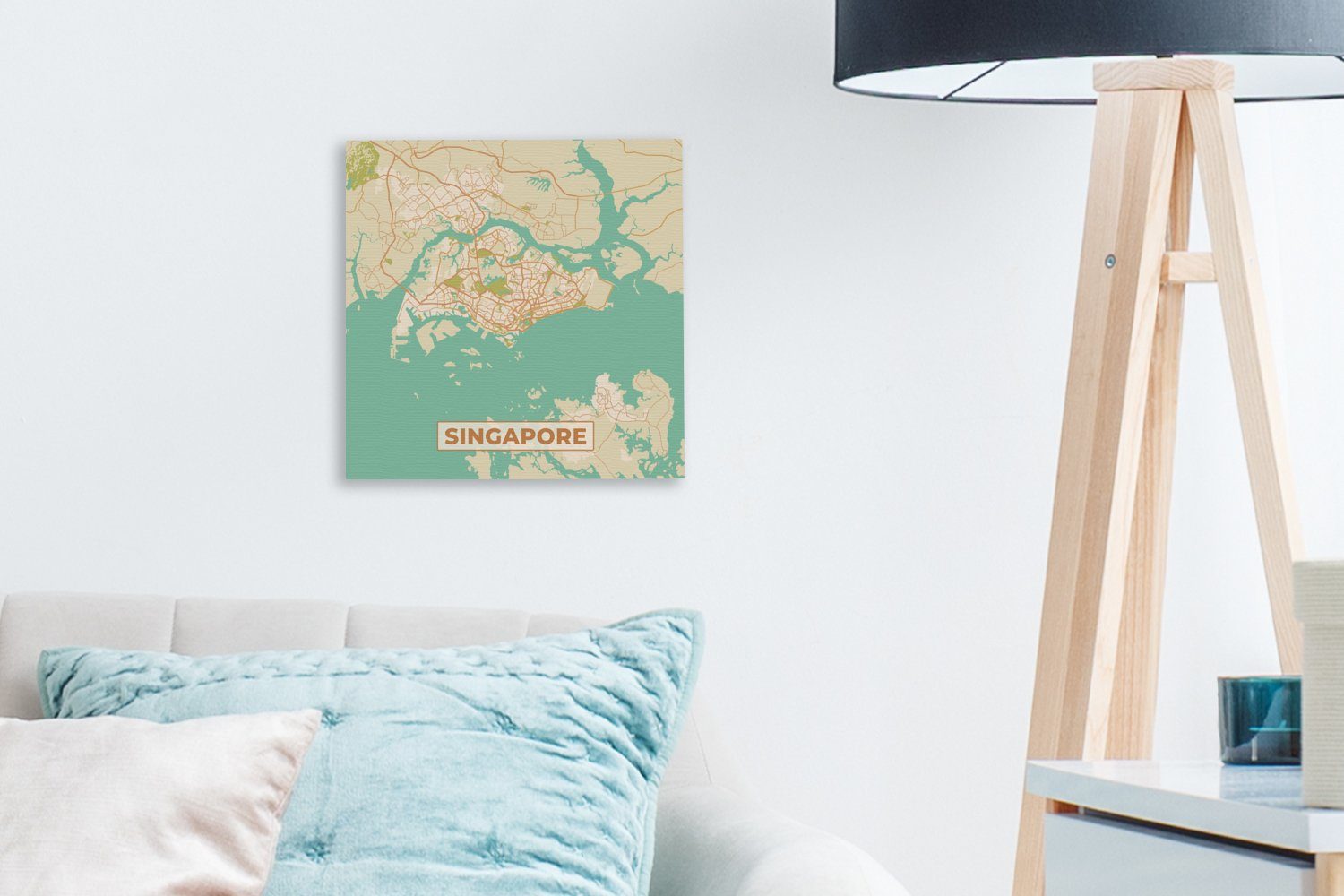Vintage für - Karte - Bilder Schlafzimmer - St), (1 - Wohnzimmer Karte, Singapur OneMillionCanvasses® Leinwand Leinwandbild Stadtplan