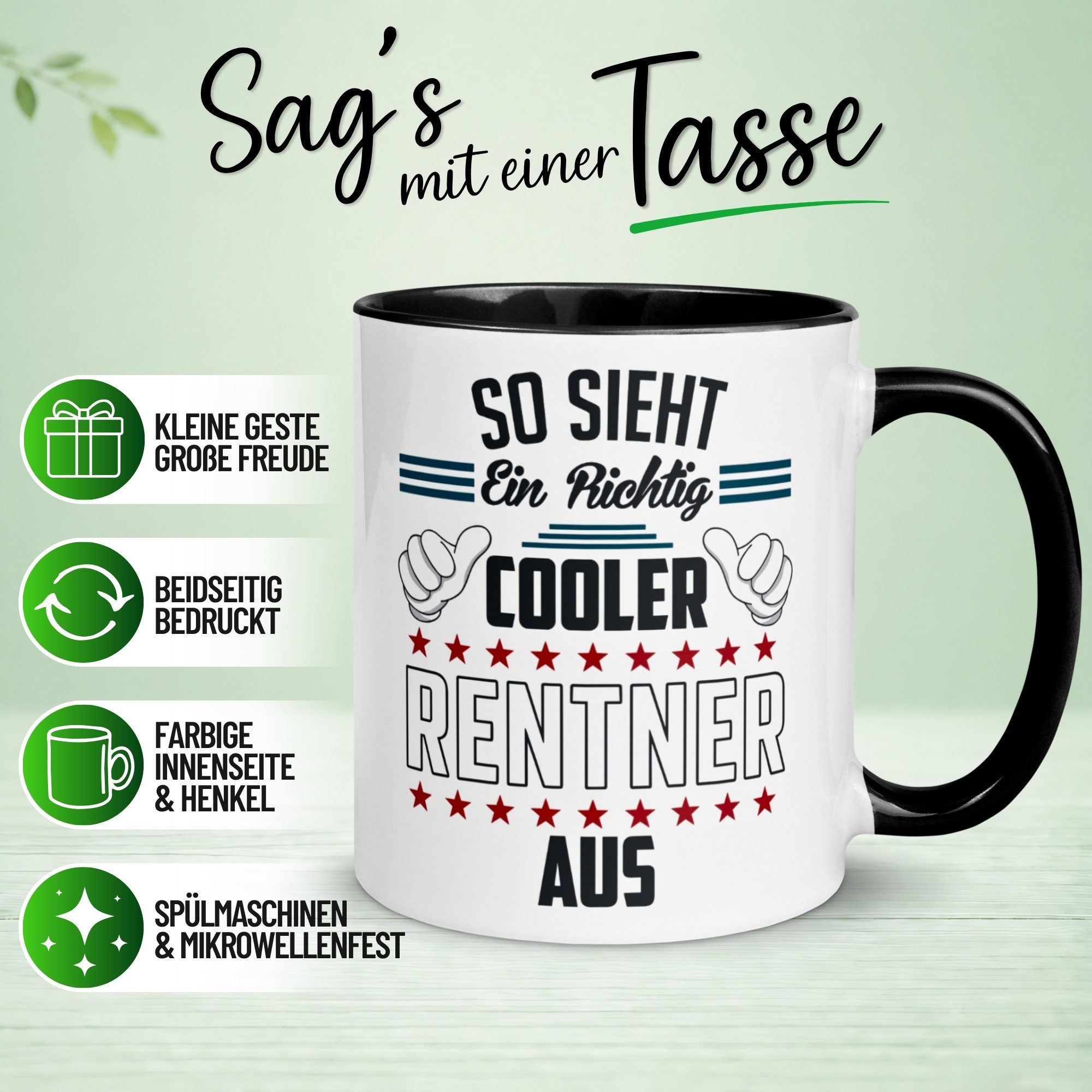 Momentals Tasse Rentner – So sieht ein richtig cooler Rentner aus – Geschenke Pension, Gratis Versand · Links-&Rechtshänder · Spülmaschinenfest