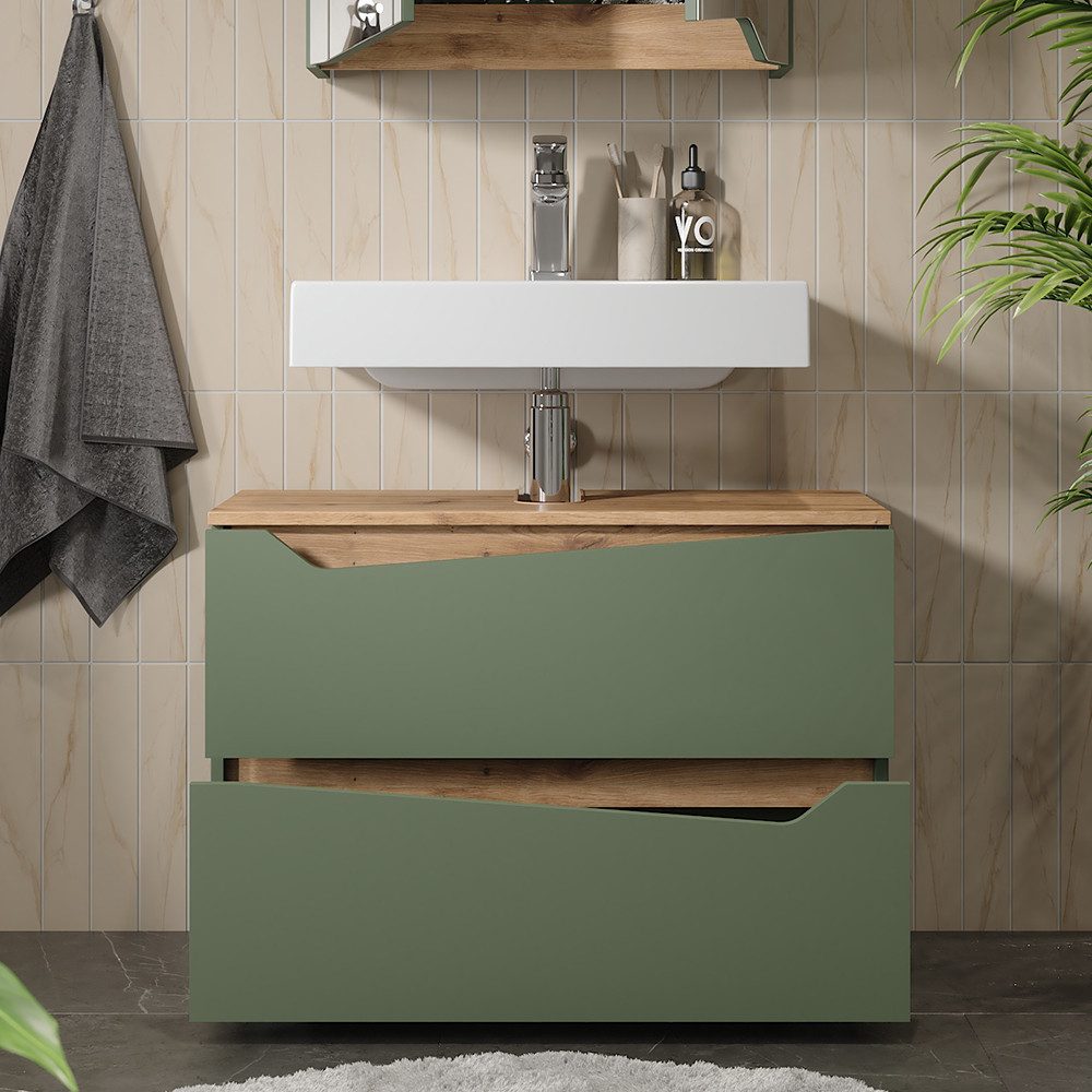 Vicco Waschbeckenunterschrank Marelle, Grün/Artisan, 80 x 57.5 cm mit 2 Schubladen (1-St) – Bild 5 von 5