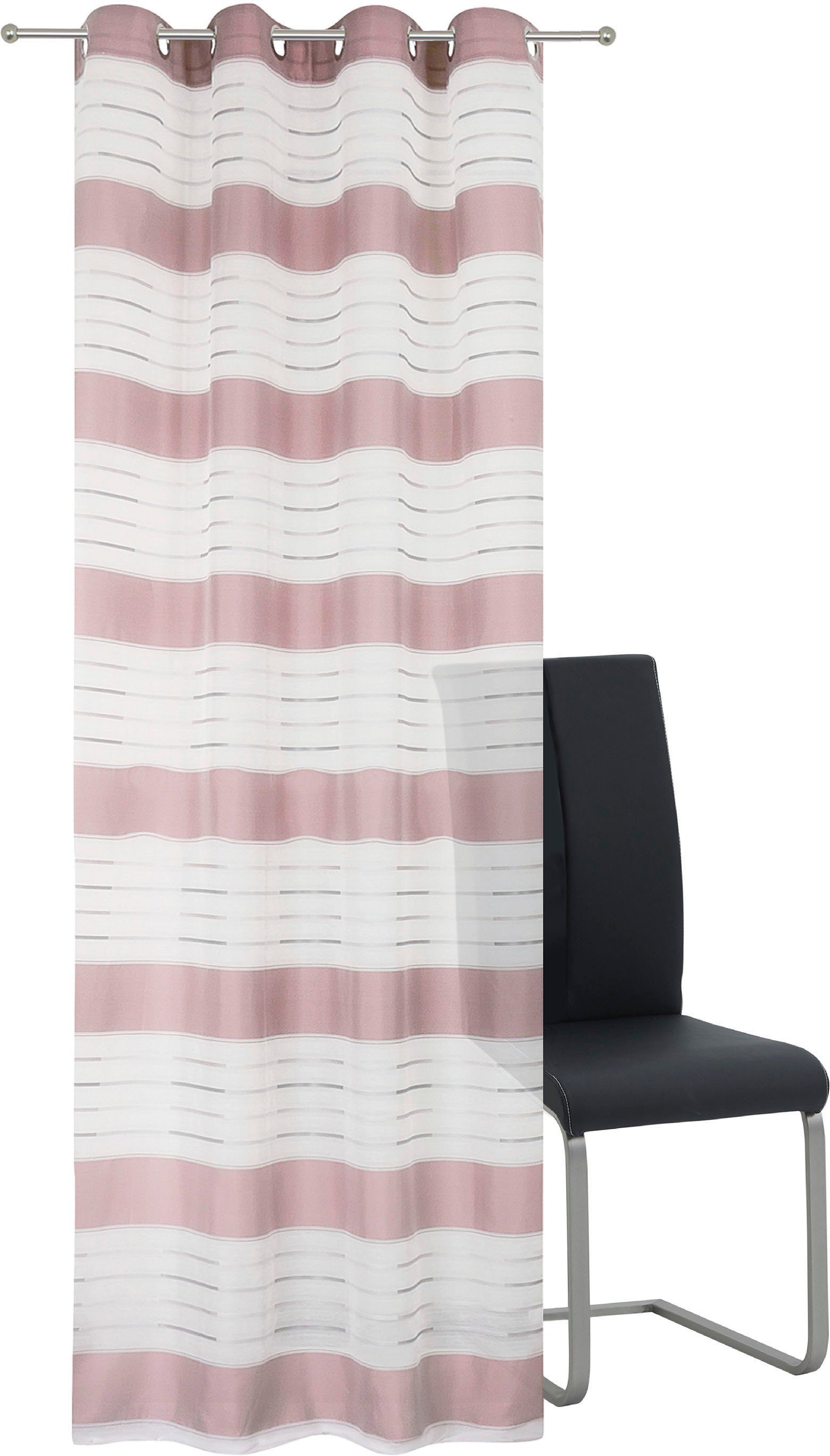 decolife Gardine Estelle (1 St), Ösen, halbtransparent, Wirkware, Ösenschal mit Blockstreifen weiß