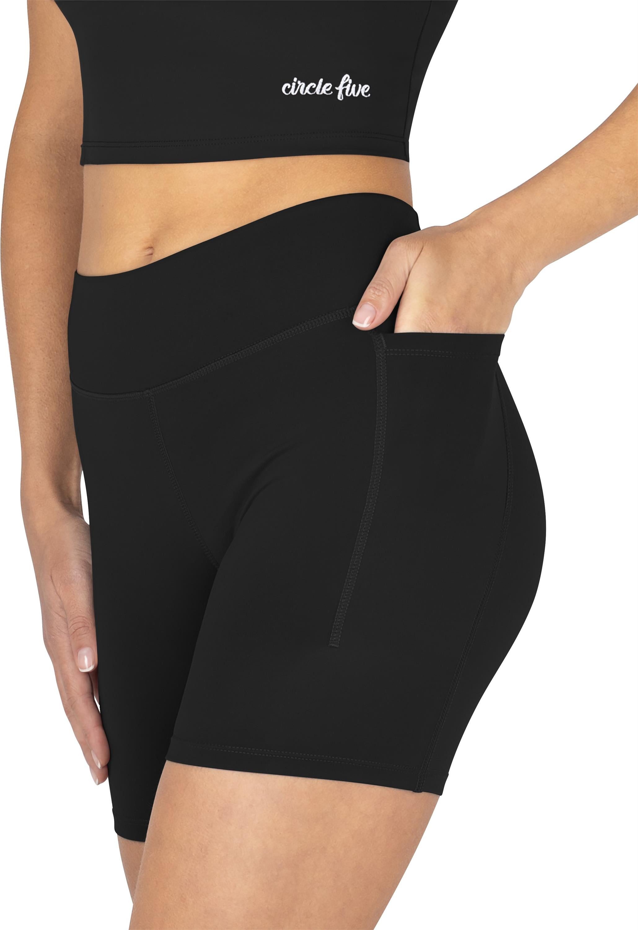 Circle Five Trainingsshorts High Waist Sport Shorts mit Taschen Radlershorts Sporthose mit zwei Handytaschen Trainingstights