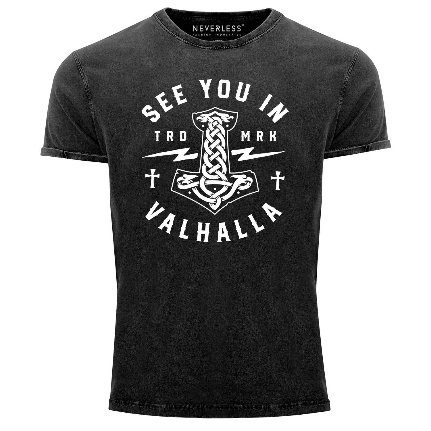 Print-Shirt Herren Vintage Shirt See you in Valhalla Mjölnir Thor Hammer