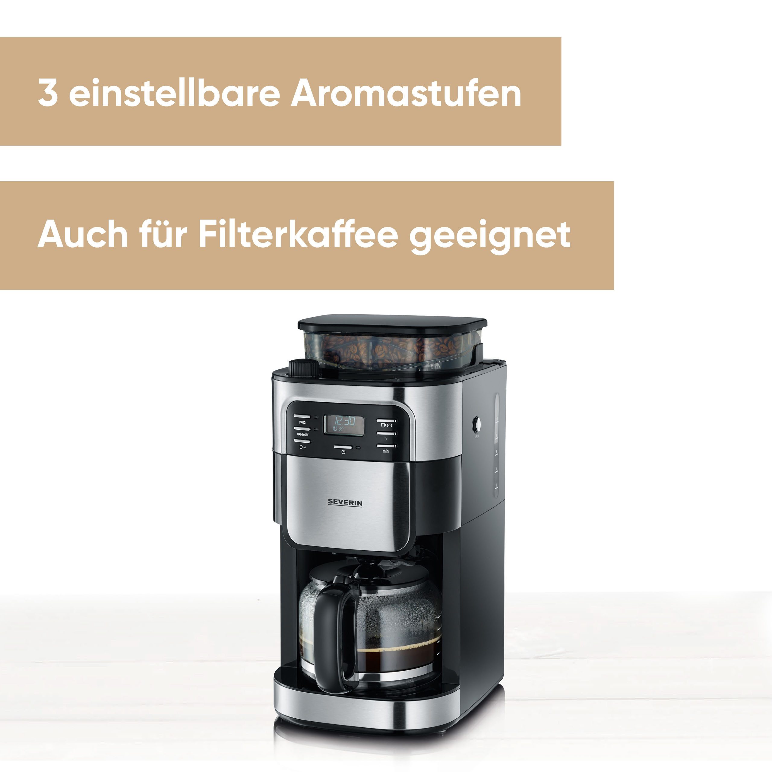 Severin Kaffeemaschine mit Mahlwerk KA 4810, 1l Kaffeekanne, 1x4, Mahlgrad und Kaffeemenge individuell einstellbar